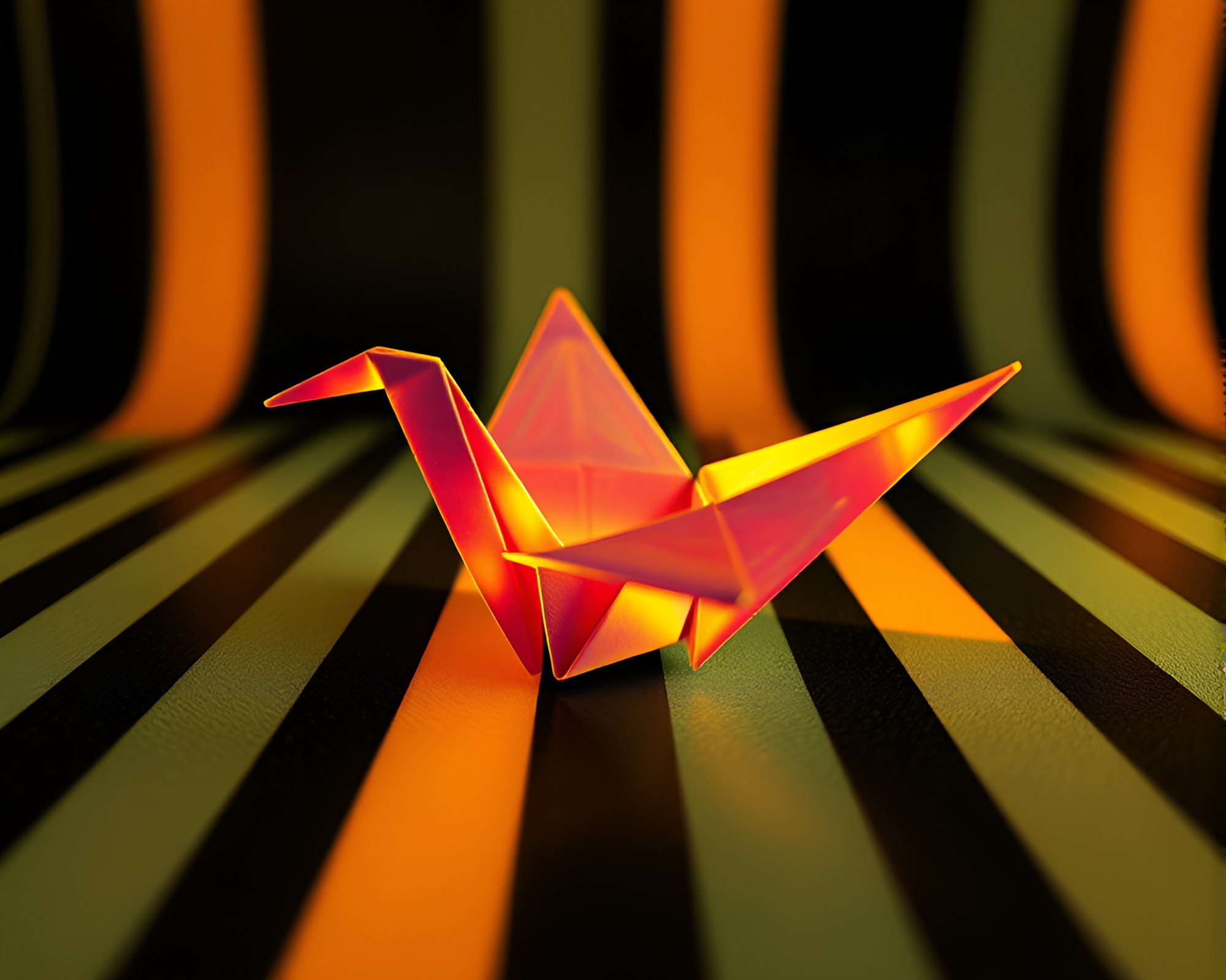Thermal Origami Crane in Striped Ambient Occlusion – free AI stock image