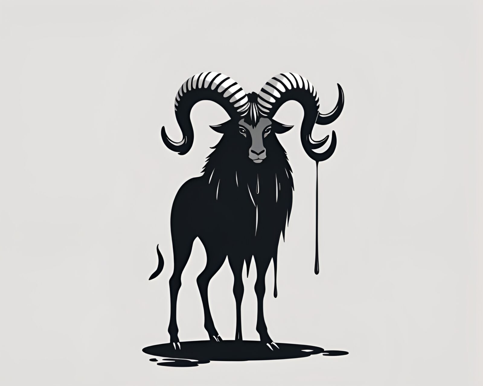 Flat design image of a satyr surrounded by dripping paint in shadowy light