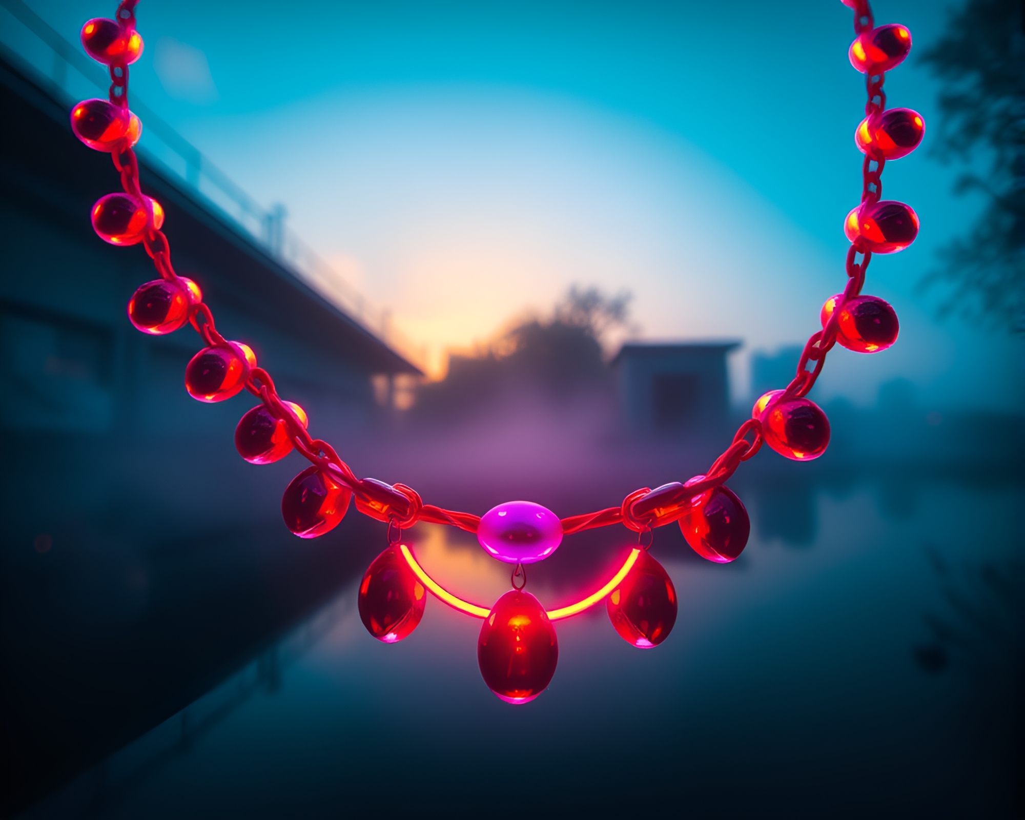 Neon Reflections: Morning Glow Necklace – free AI stock image