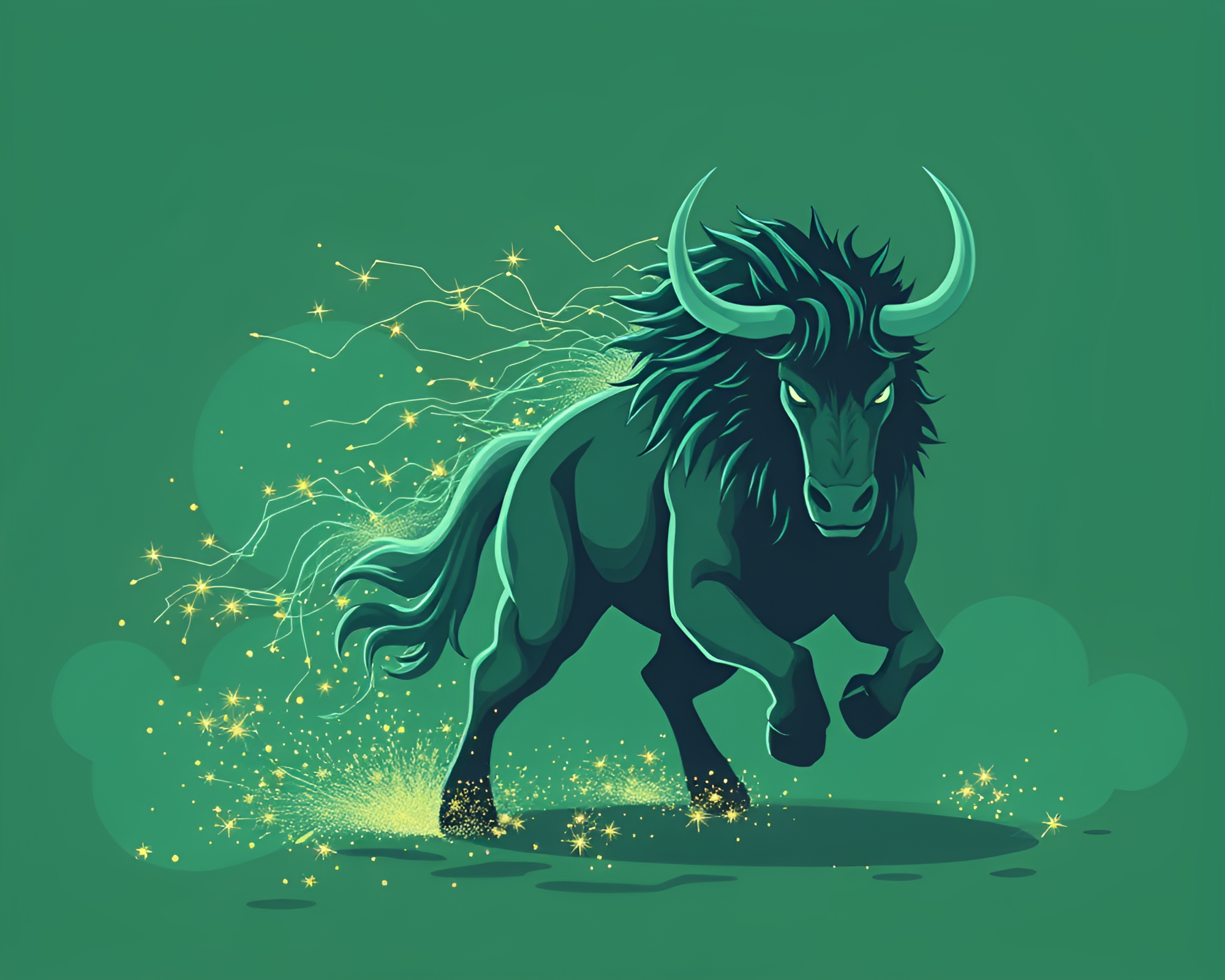 Minotaur King surrounded by mint sparkler trails – free AI stock image