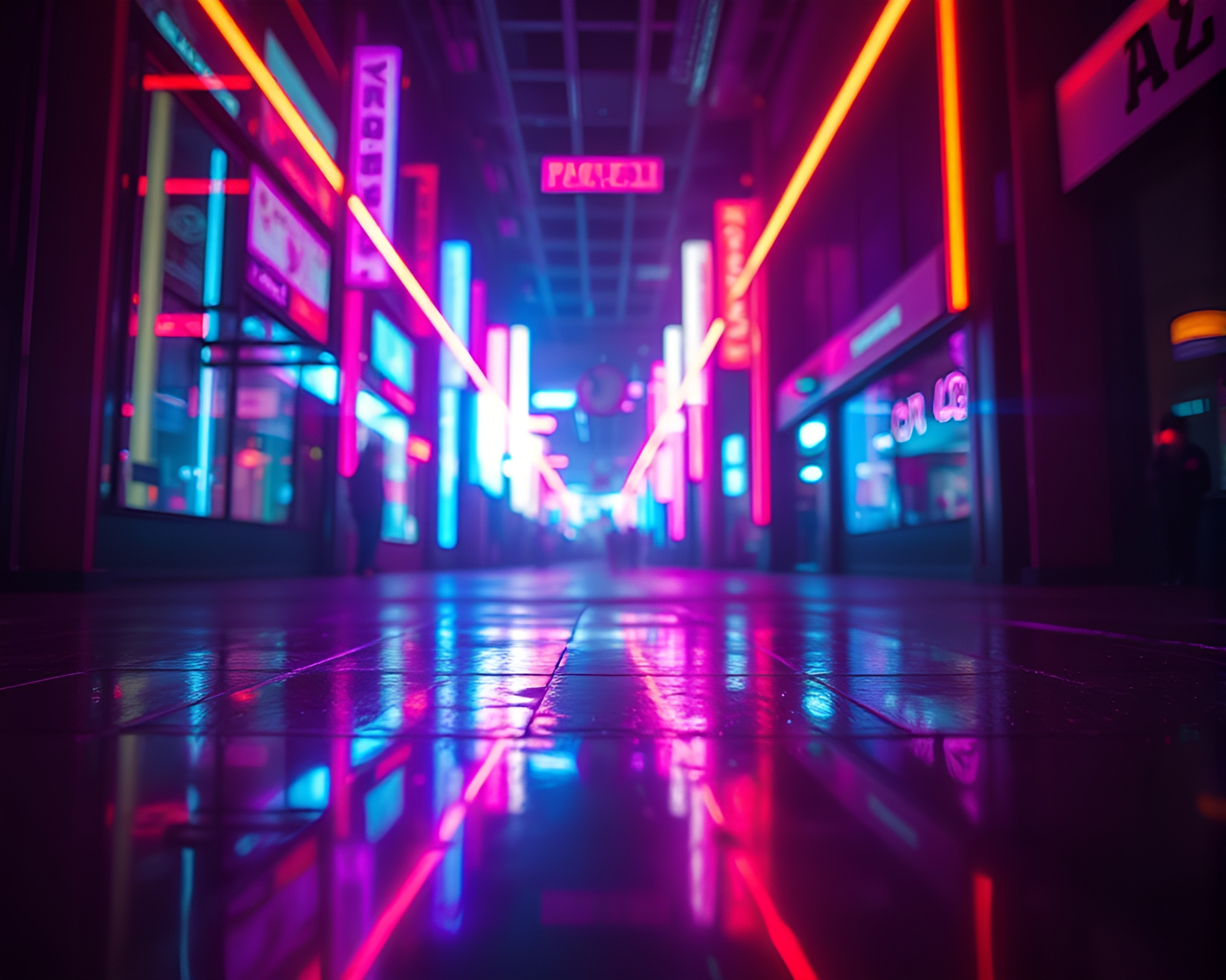 Neon Noir: Holographic Cityscape with Lens Flare – free AI stock image