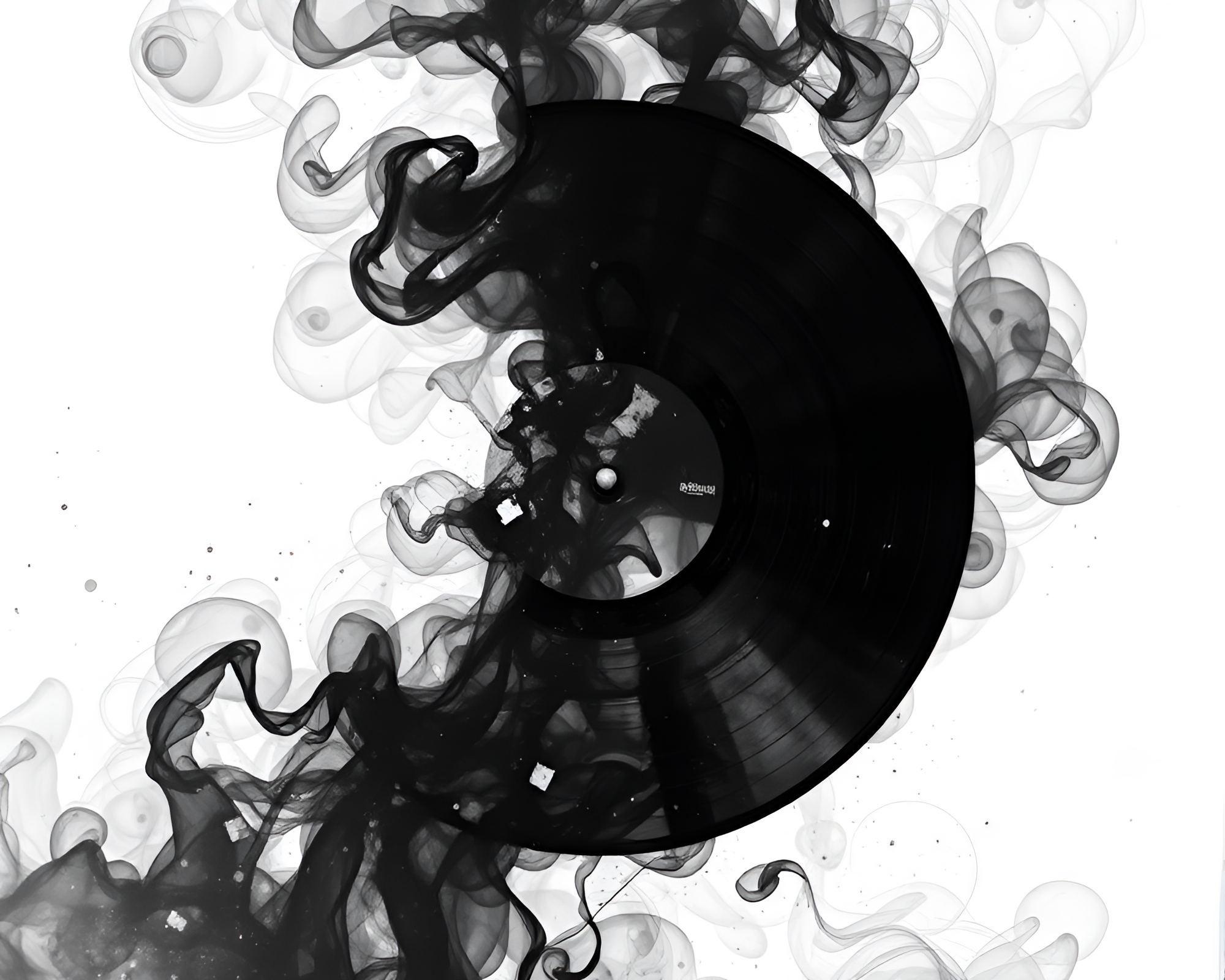 Vinyl Record Emitting Smoke Rings in Volcanic Splatter Art – free AI stock image