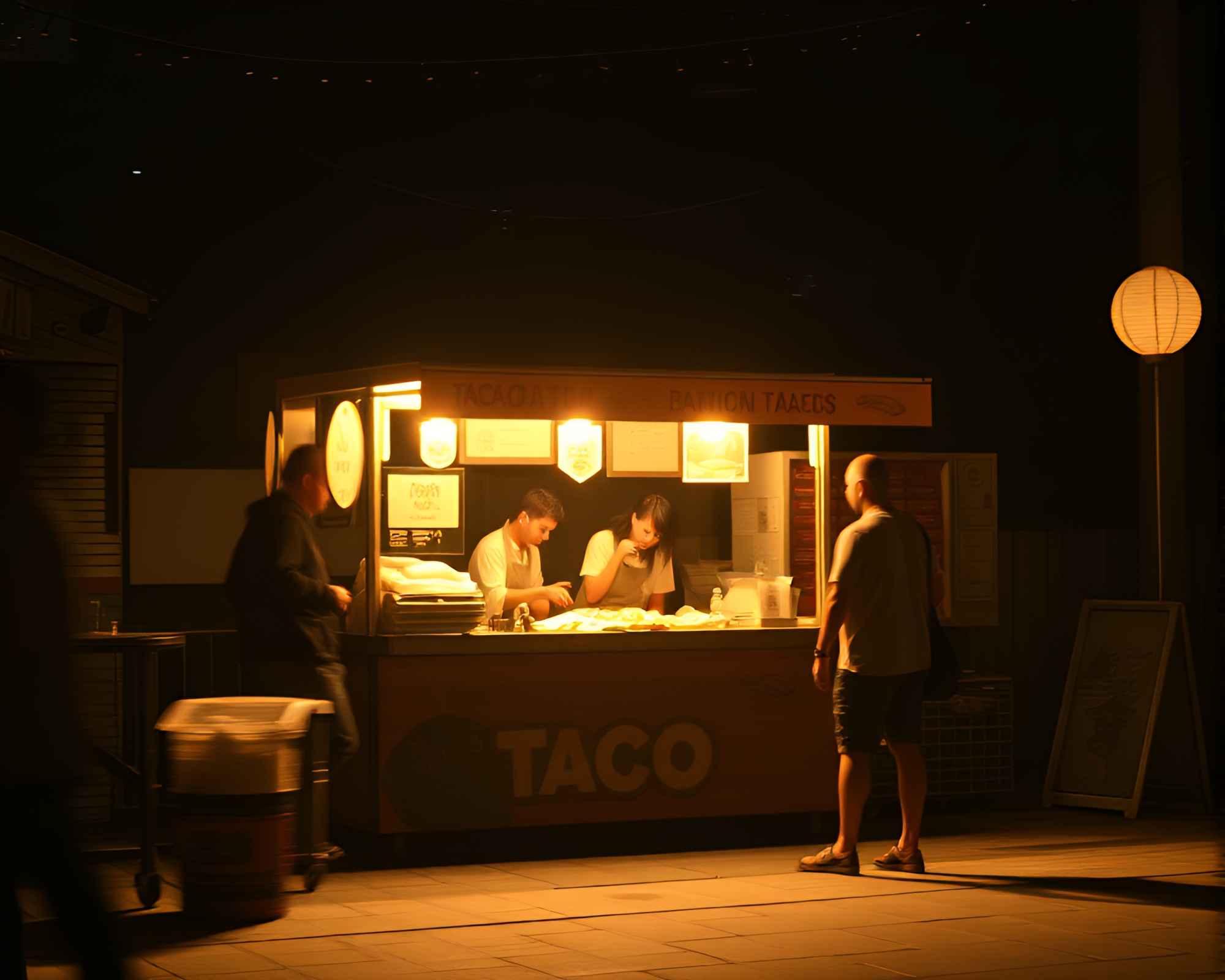Taco Stand in Sepia Light Motion Capture – free AI stock image