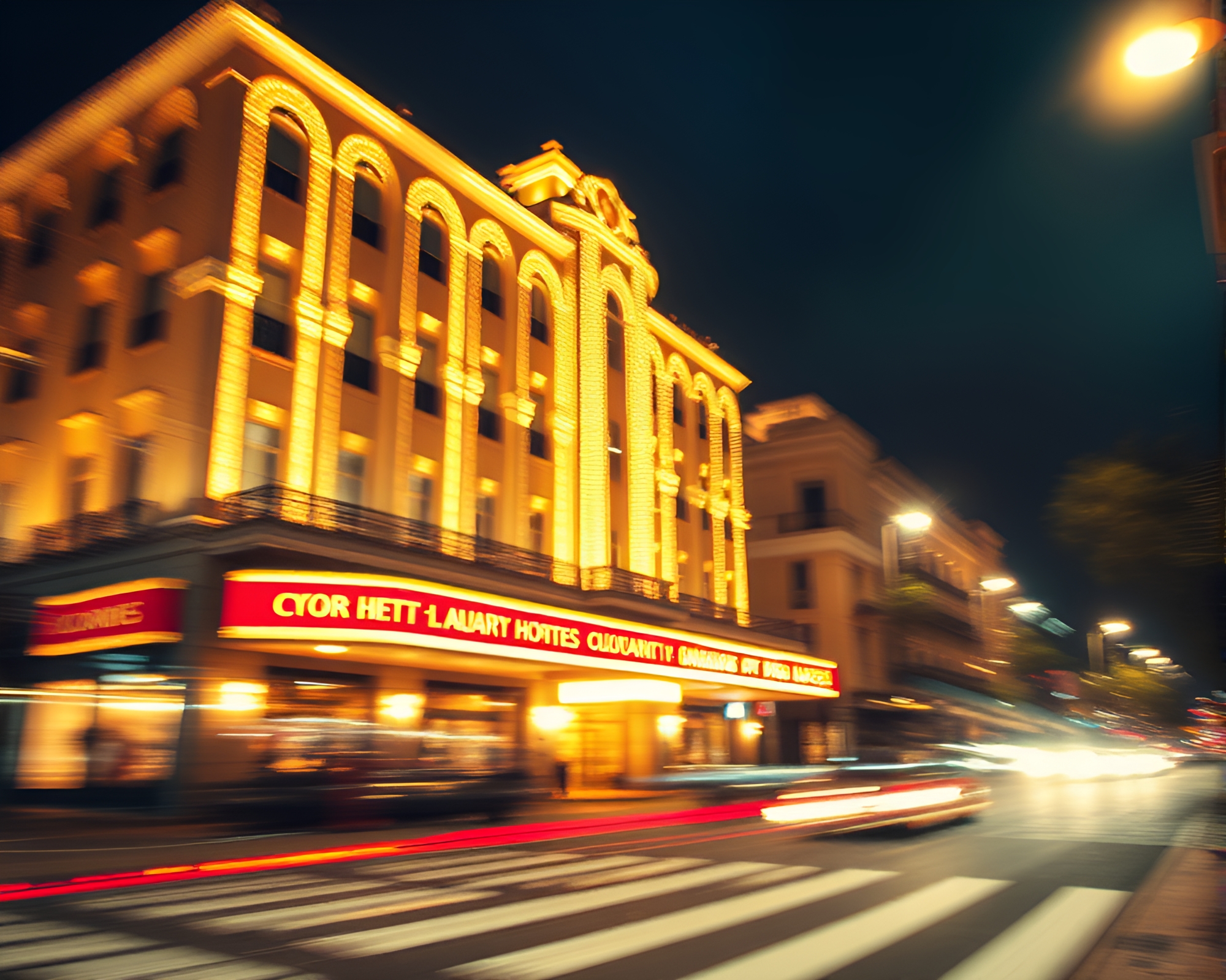 Art Deco Hotel in Impressionist Motion – free AI stock image