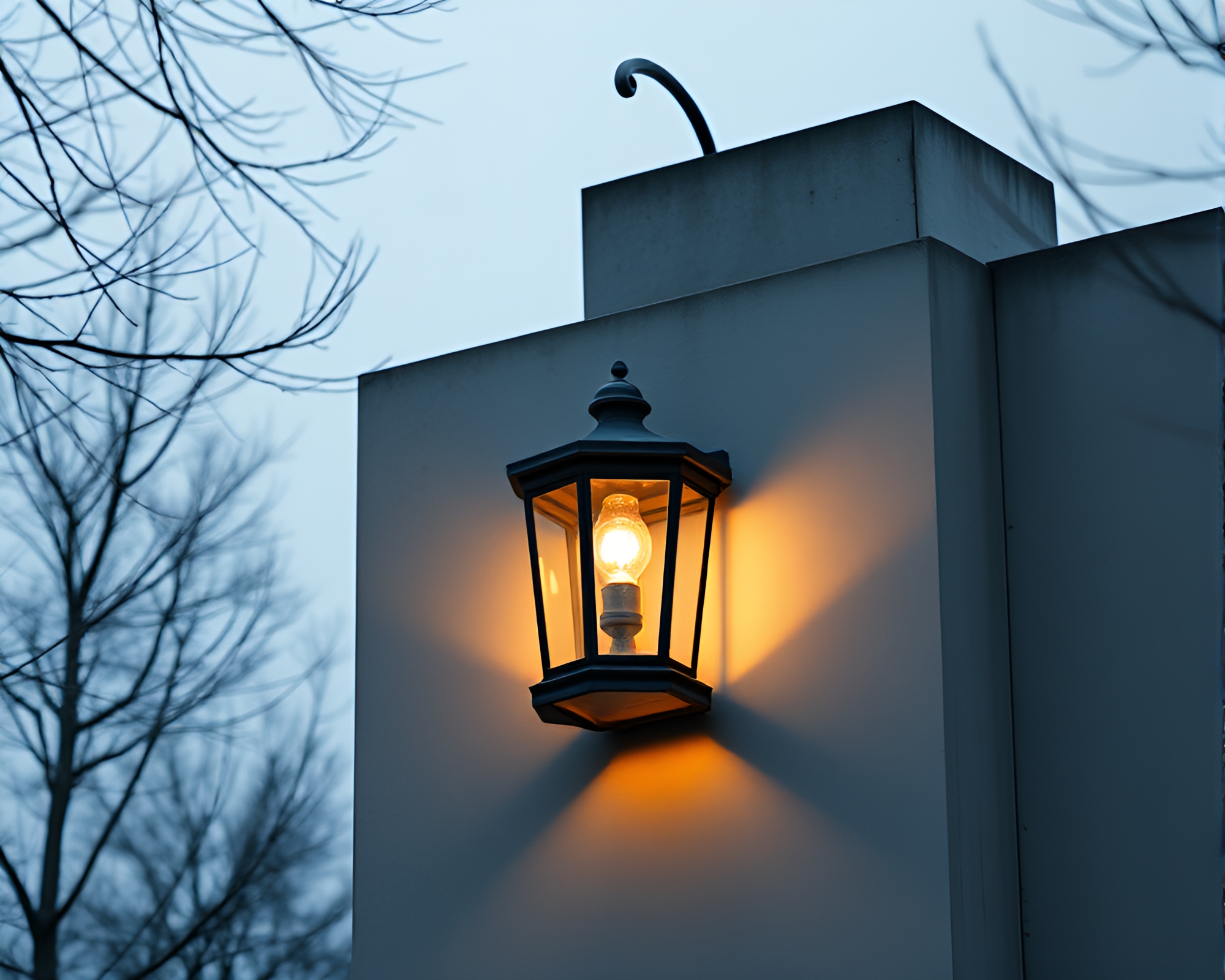 Brutalist Building Illuminated by Lantern Light – free AI stock image