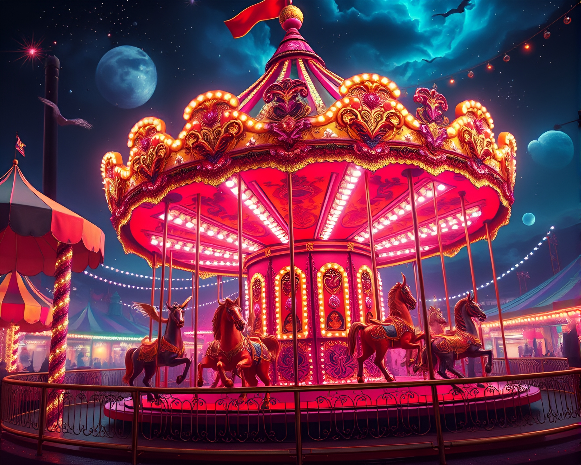 Gilded Carousel Under Aurora Lights – free AI stock image