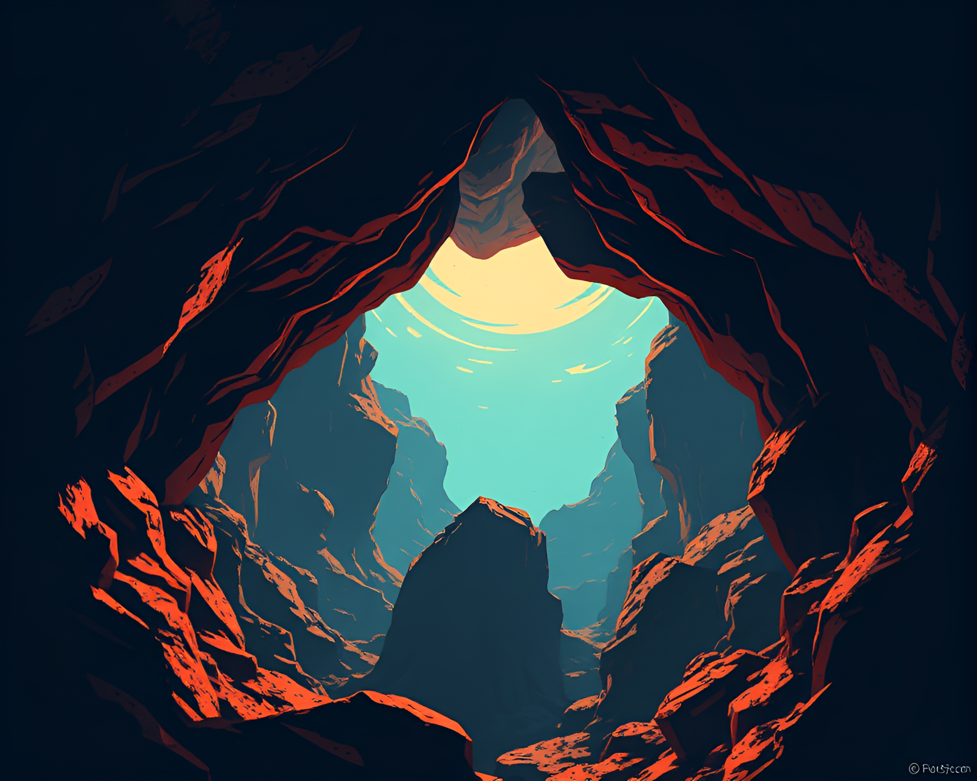 Ethereal Shark Silhouette in Rust Canyon Anime Scene – free AI stock image