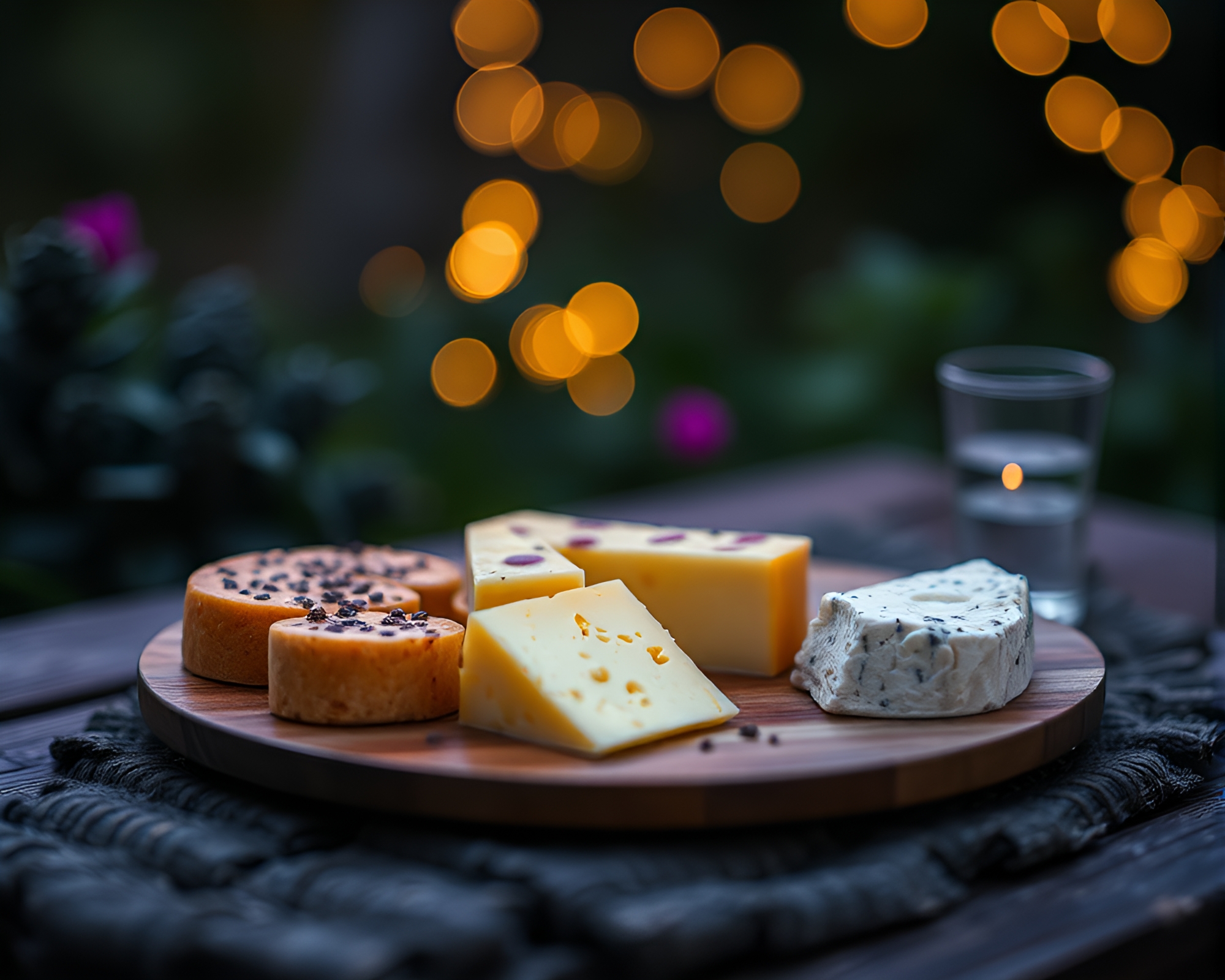 Twilight Cheese Platter with Miniature Effect and Mildew Spots – free AI stock image