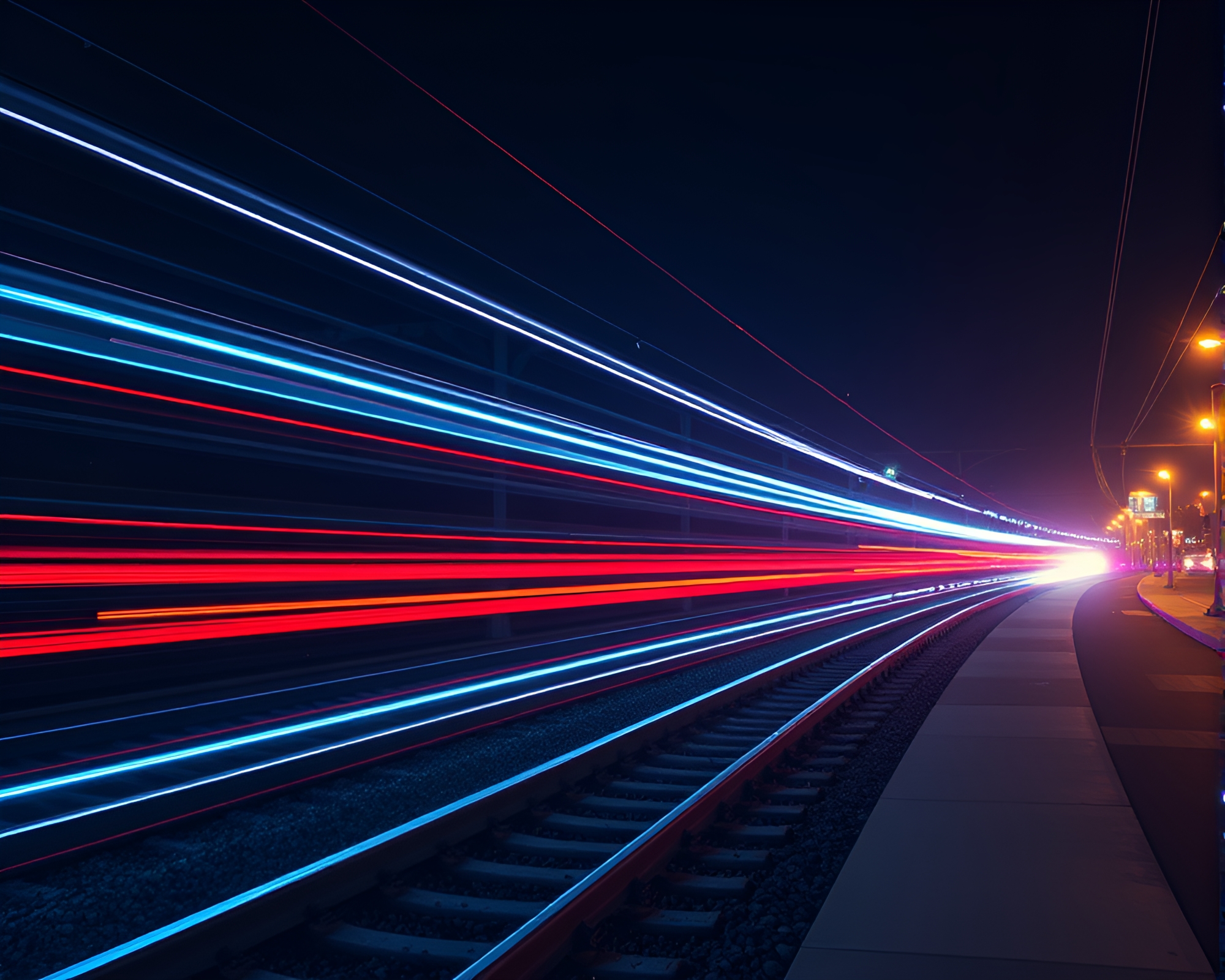 Samurai Warrior Train Light Trails Merge in Phosphorescent Glow – free AI stock image