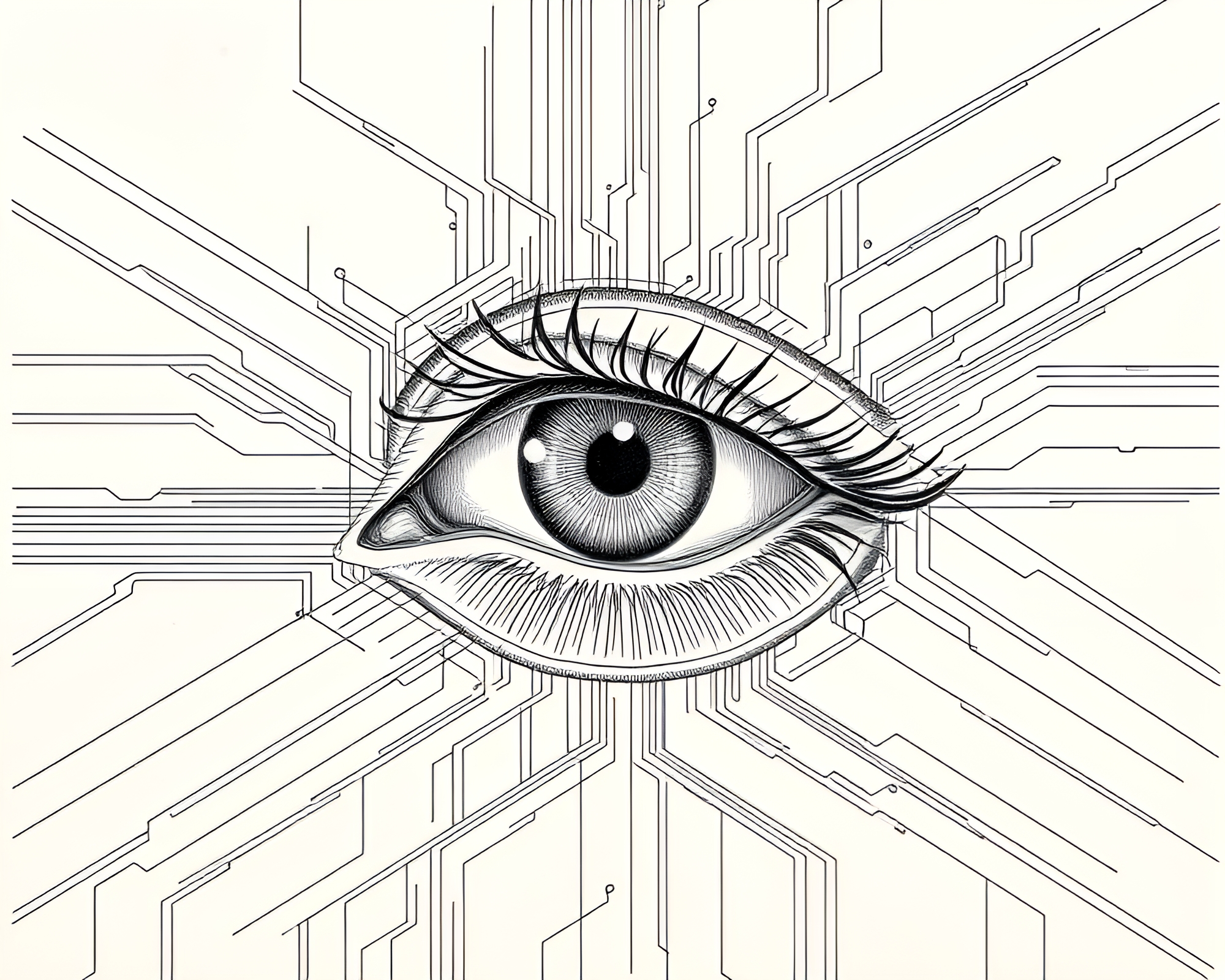 Isometric Cybernetic Eye Etching Lines Illustration – free AI stock image