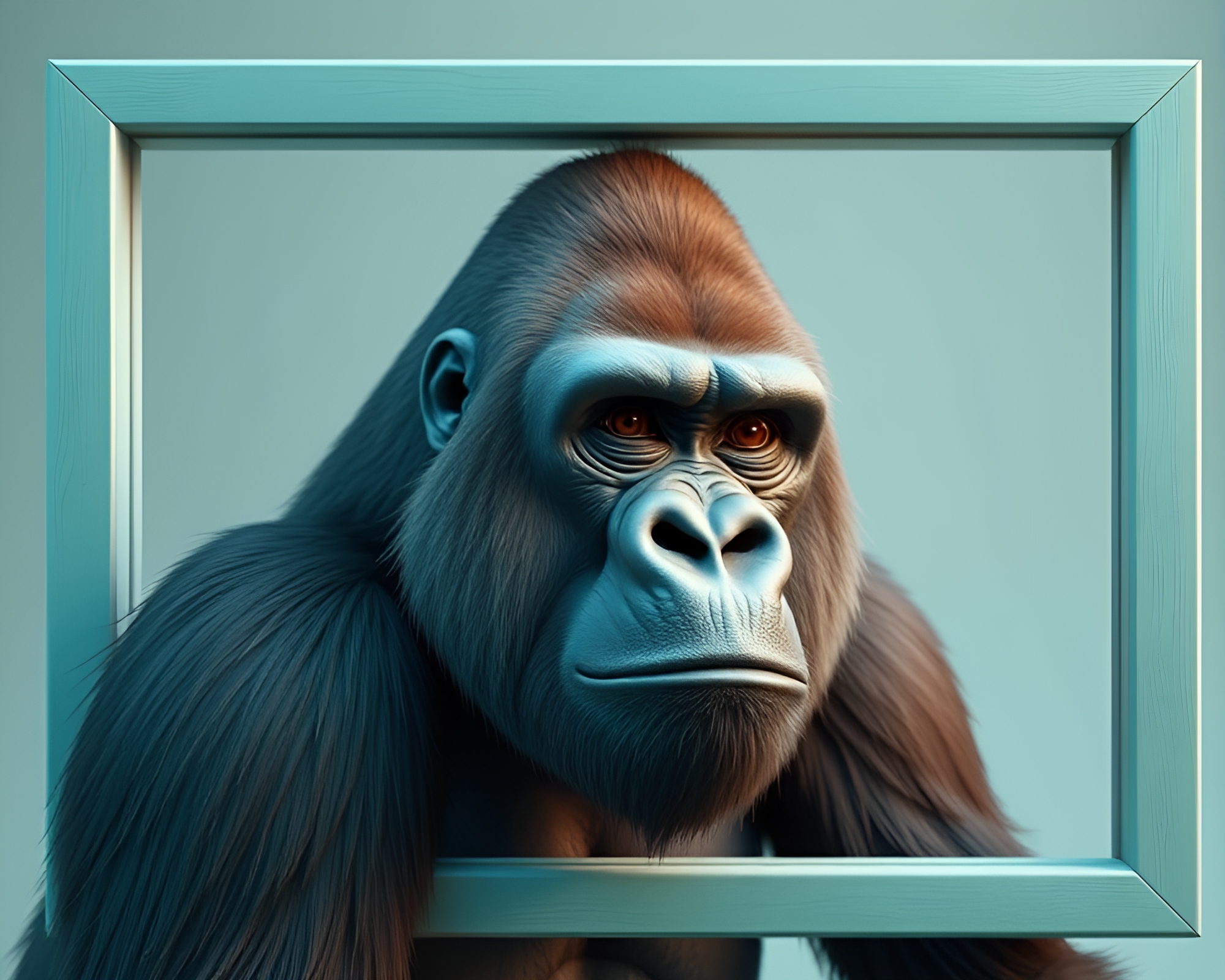 Gorilla in Turquoise Low-Poly Frame Within Frame – free AI stock image