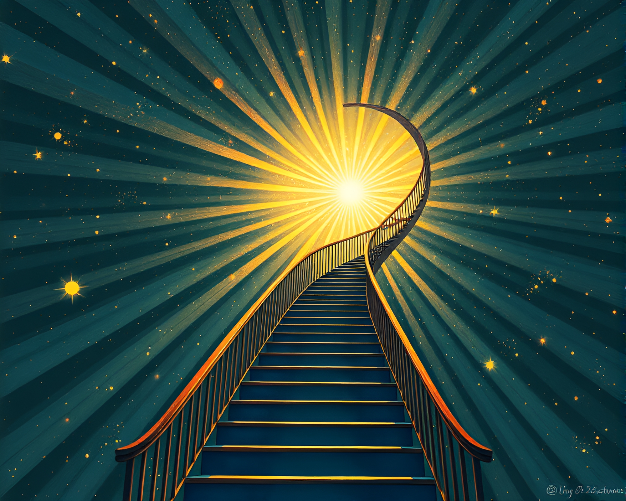 Cosmic Escher Staircase in Children’s Book Style – free AI stock image
