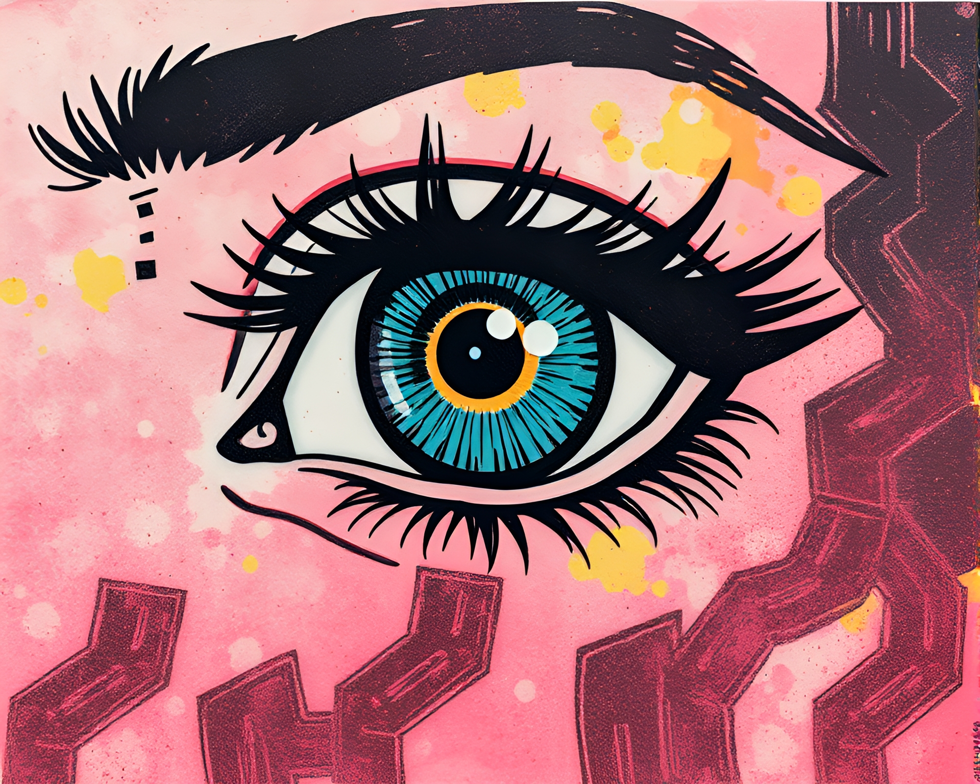 Cybernetic Eye in Acid Wash Comic Book Paper Texture – free AI stock image