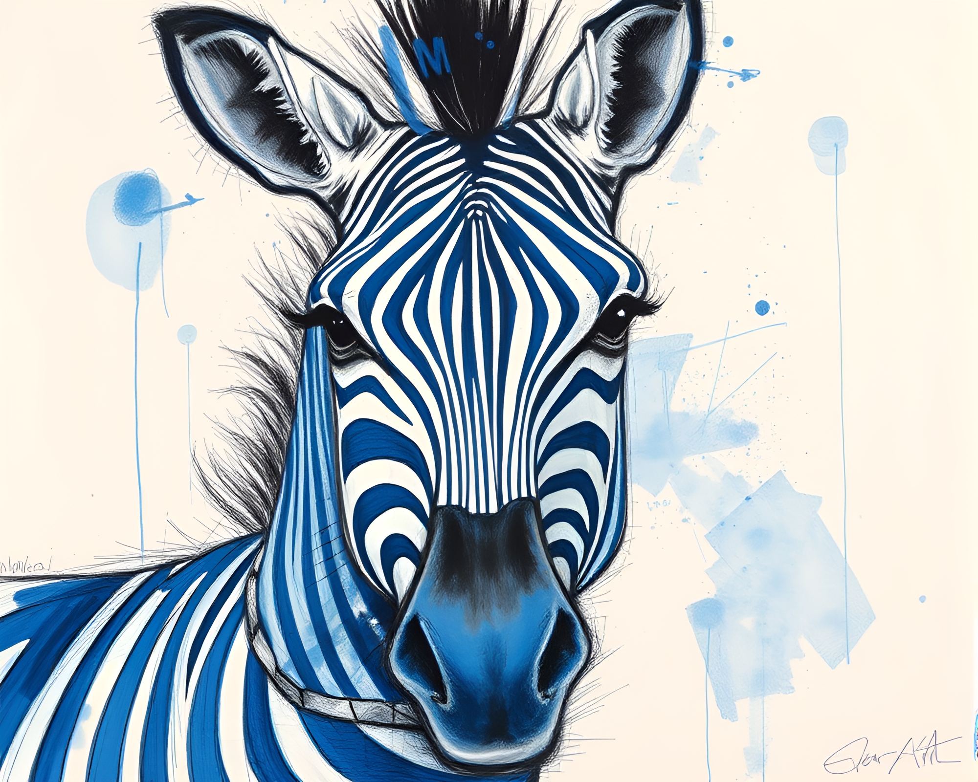 Conté crayon zebra street art illustration – free AI stock image