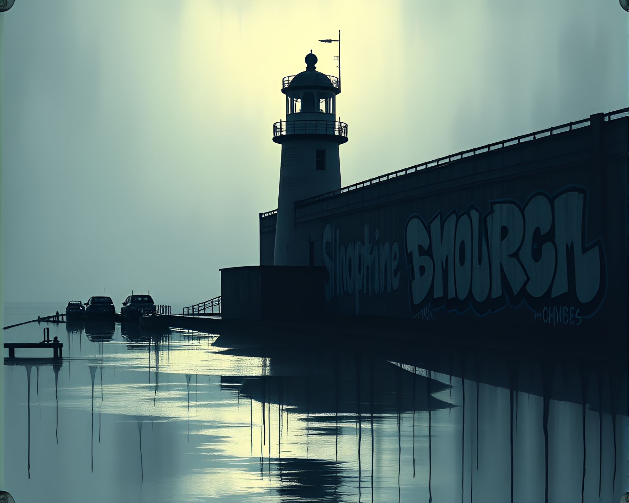 Graffiti Drips Lighthouse Rim Lighting Art – free AI stock image