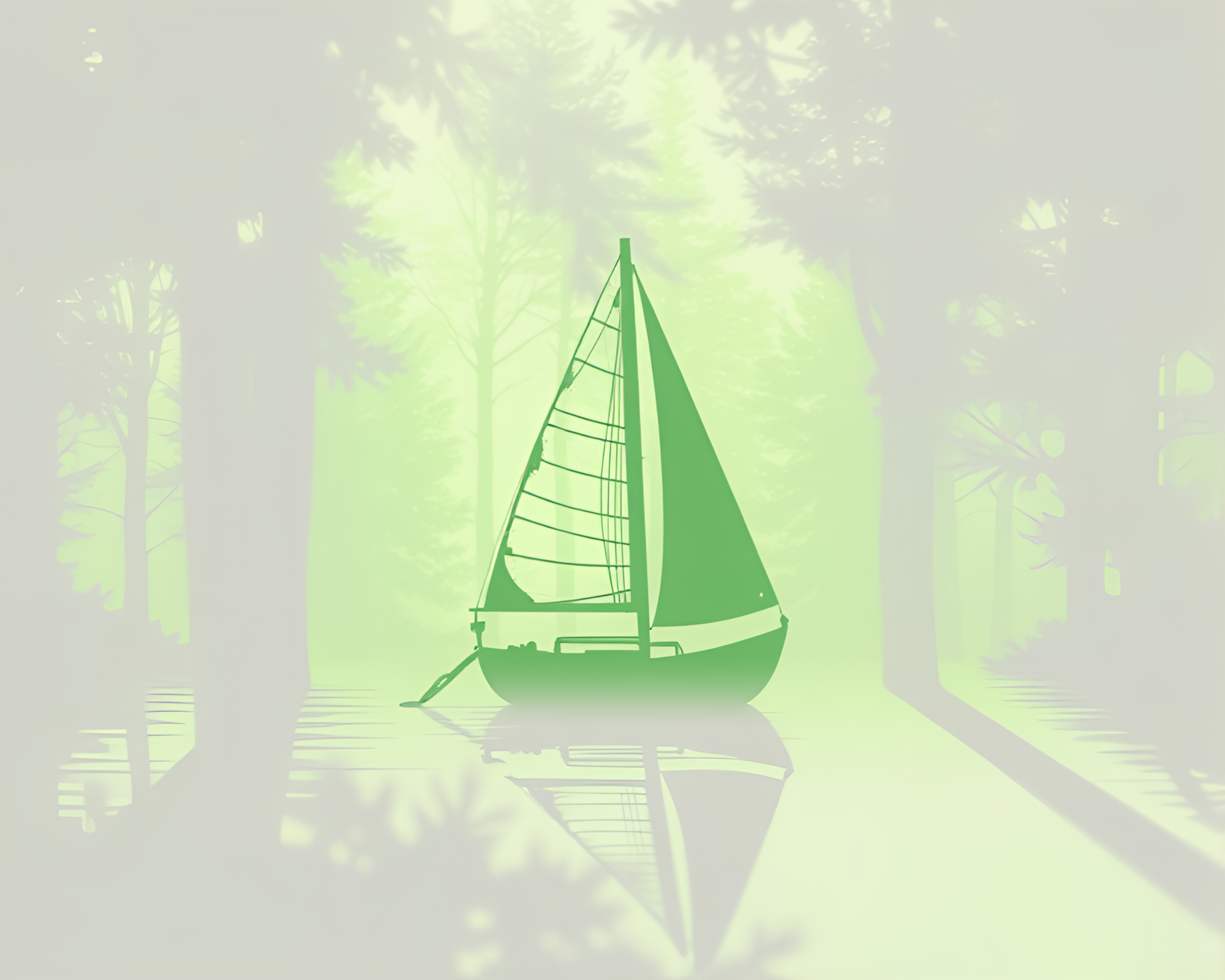 Enchanted Solar Sailboat in Gradient Mesh Forest – free AI stock image