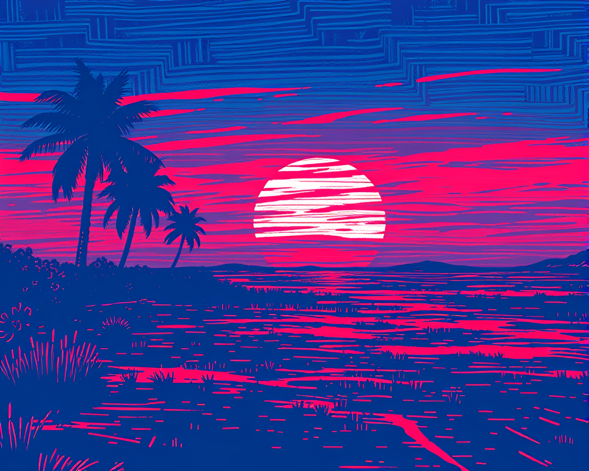 Vaporwave Sunset Transformation with Duotone Colors – free AI stock image