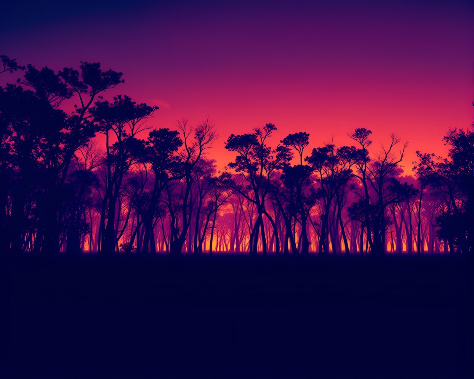 Flat design scene of silhouetted figures in colorful mangroves