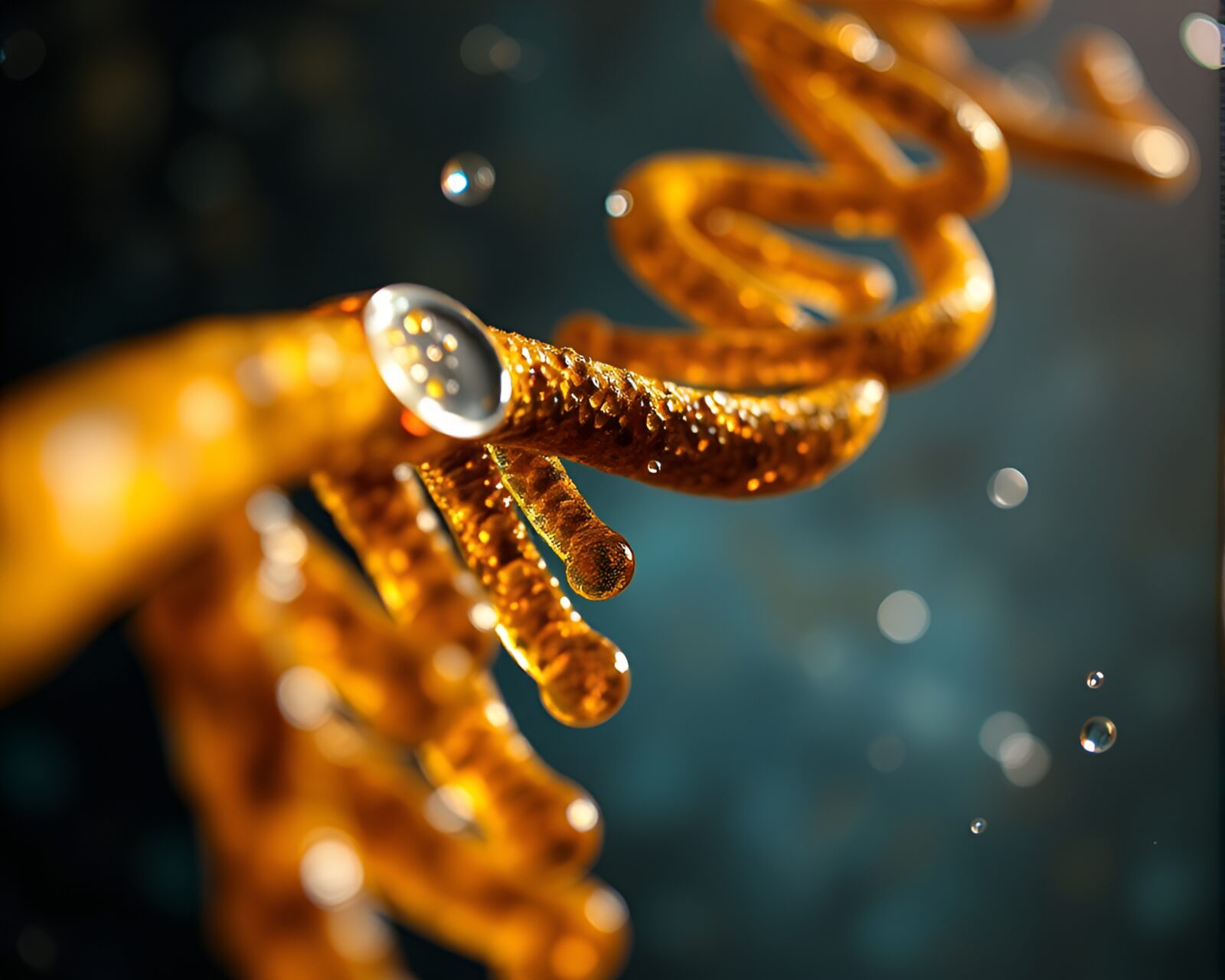 Colorful low-angle shot of DNA helix slide in oil-rich lighting