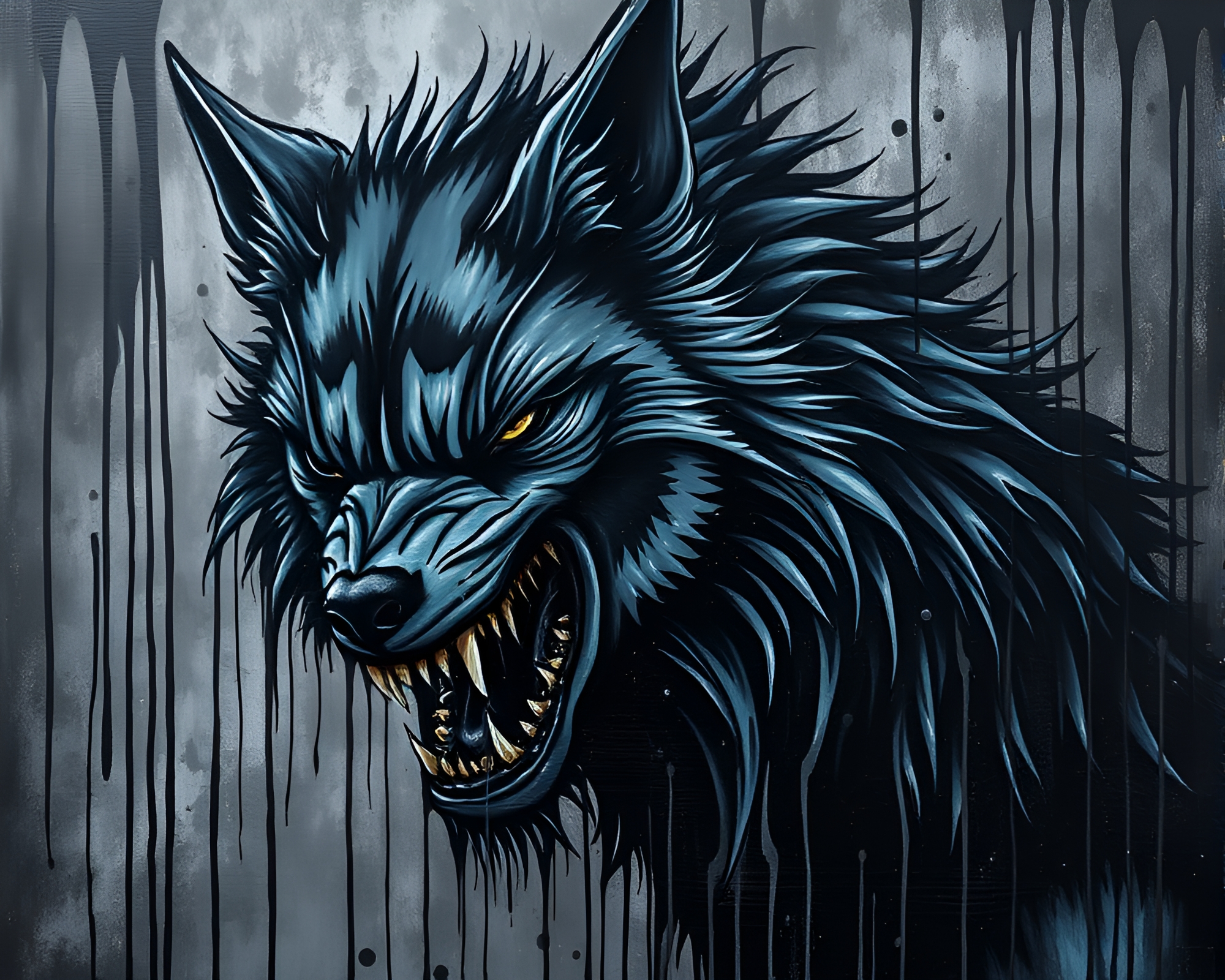Graffiti Werewolf in Charcoal Black Neural Style Painting – free AI stock image
