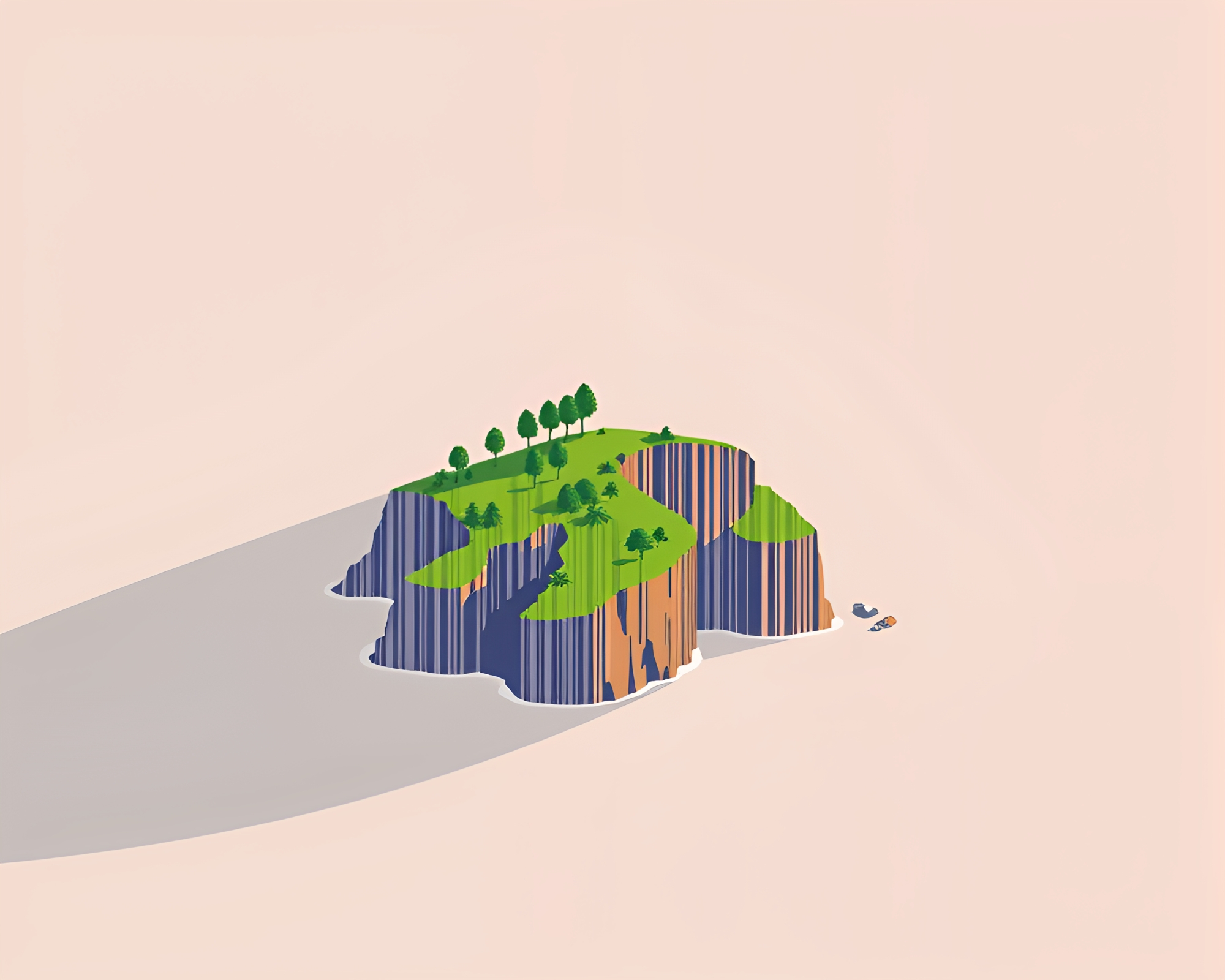 16-bit Island Barcode: Cliffside Shadows – free AI stock image