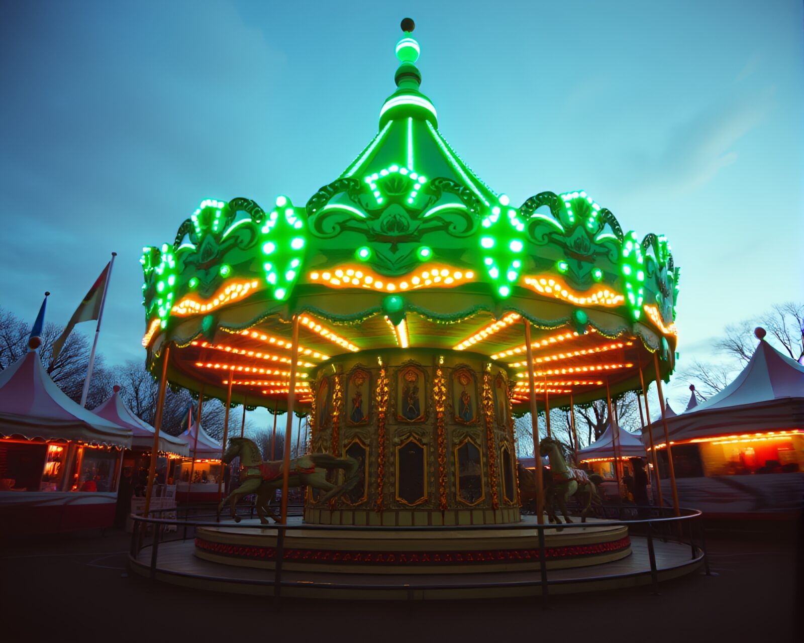 16-bit style image of a carousel with emerald green highlights