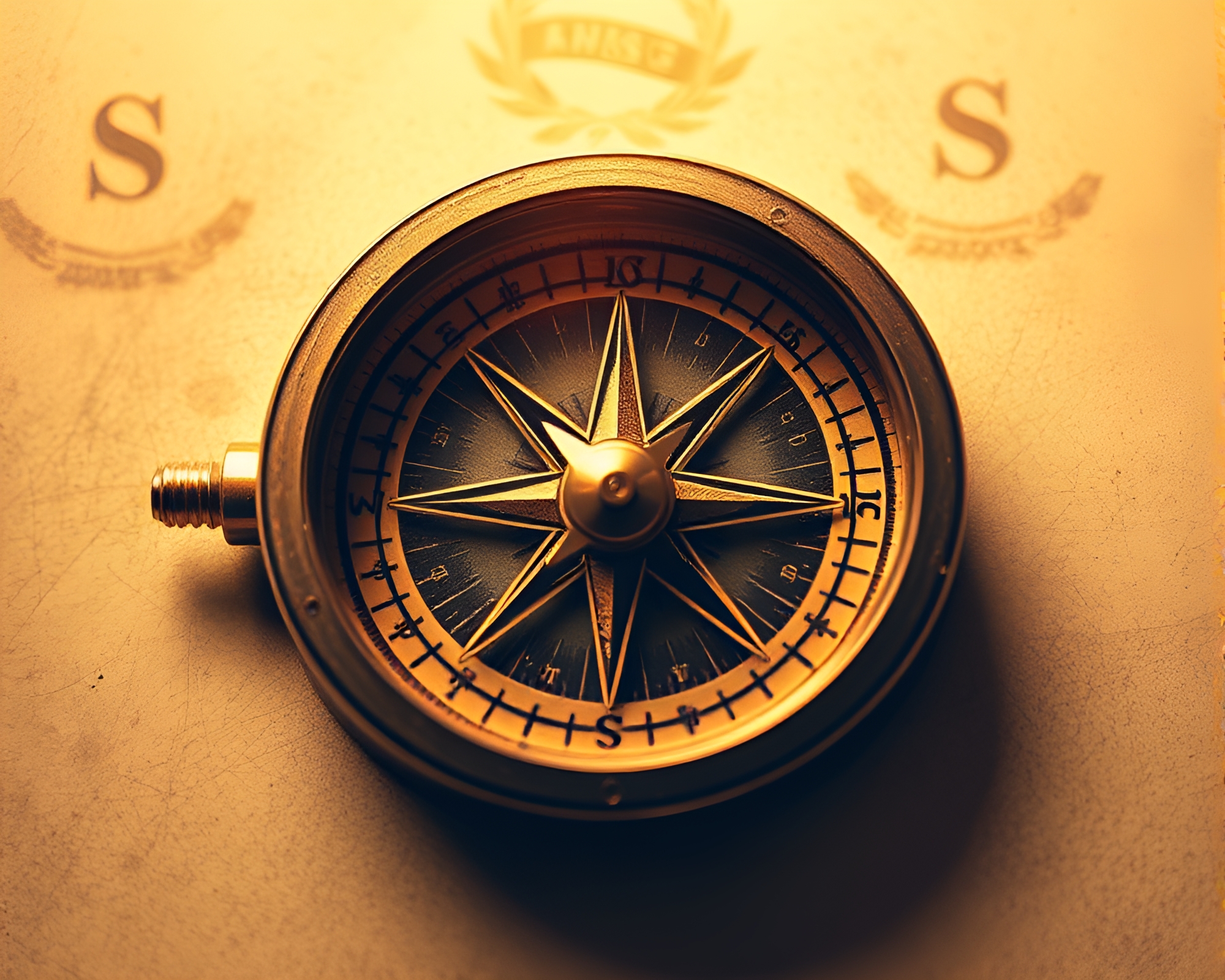 Enchanting LED Compass Rose in Sepia Tones – free AI stock image