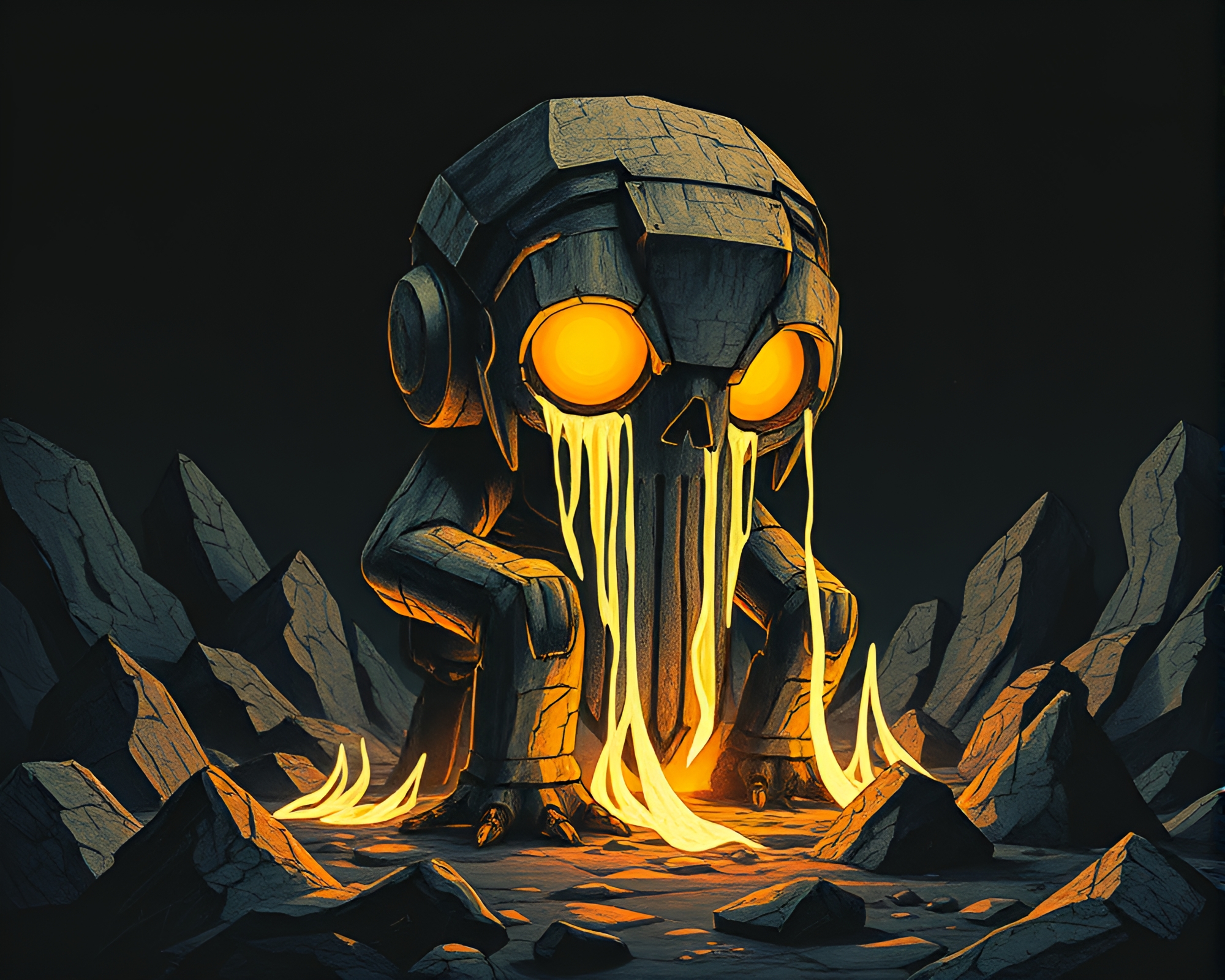 Lithographic Golem in Pixelated Light – free AI stock image