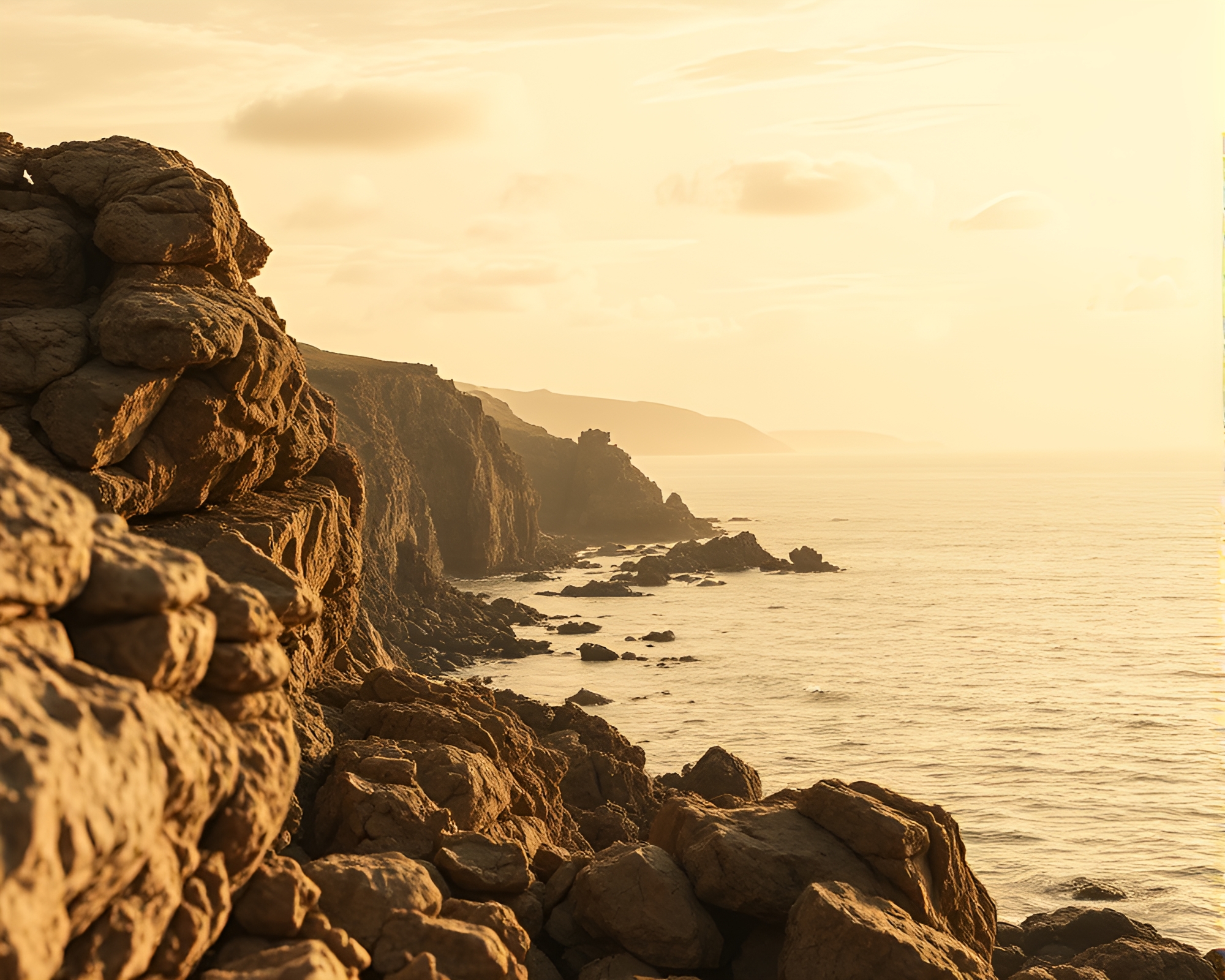 Sepia Rocky Coastline Sunset Rule of Thirds – free AI stock image