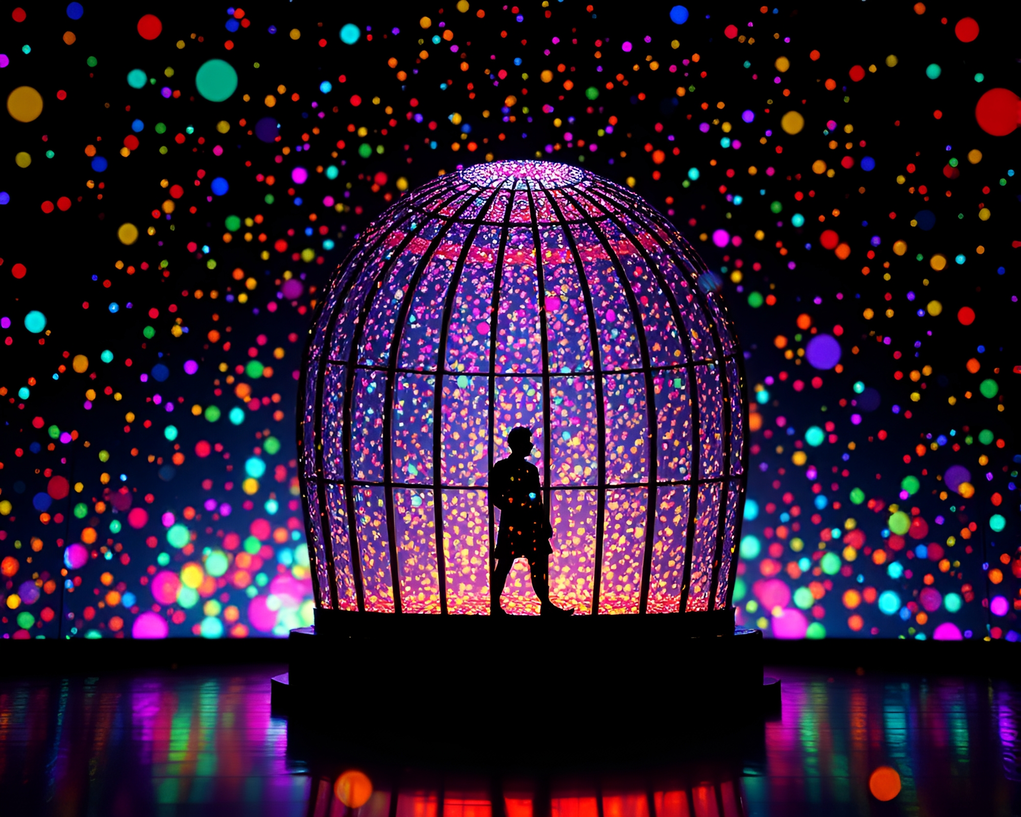 Dazzling Stained Glass Confetti Dome Illuminated Silhouette – free AI stock image