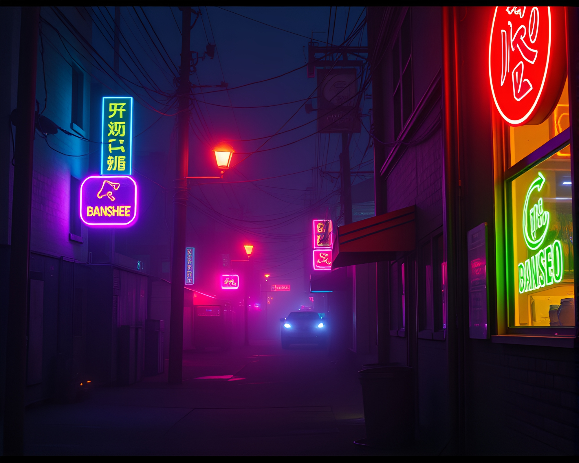 Banshee Street Art in Neon Candlelit Scene – free AI stock image