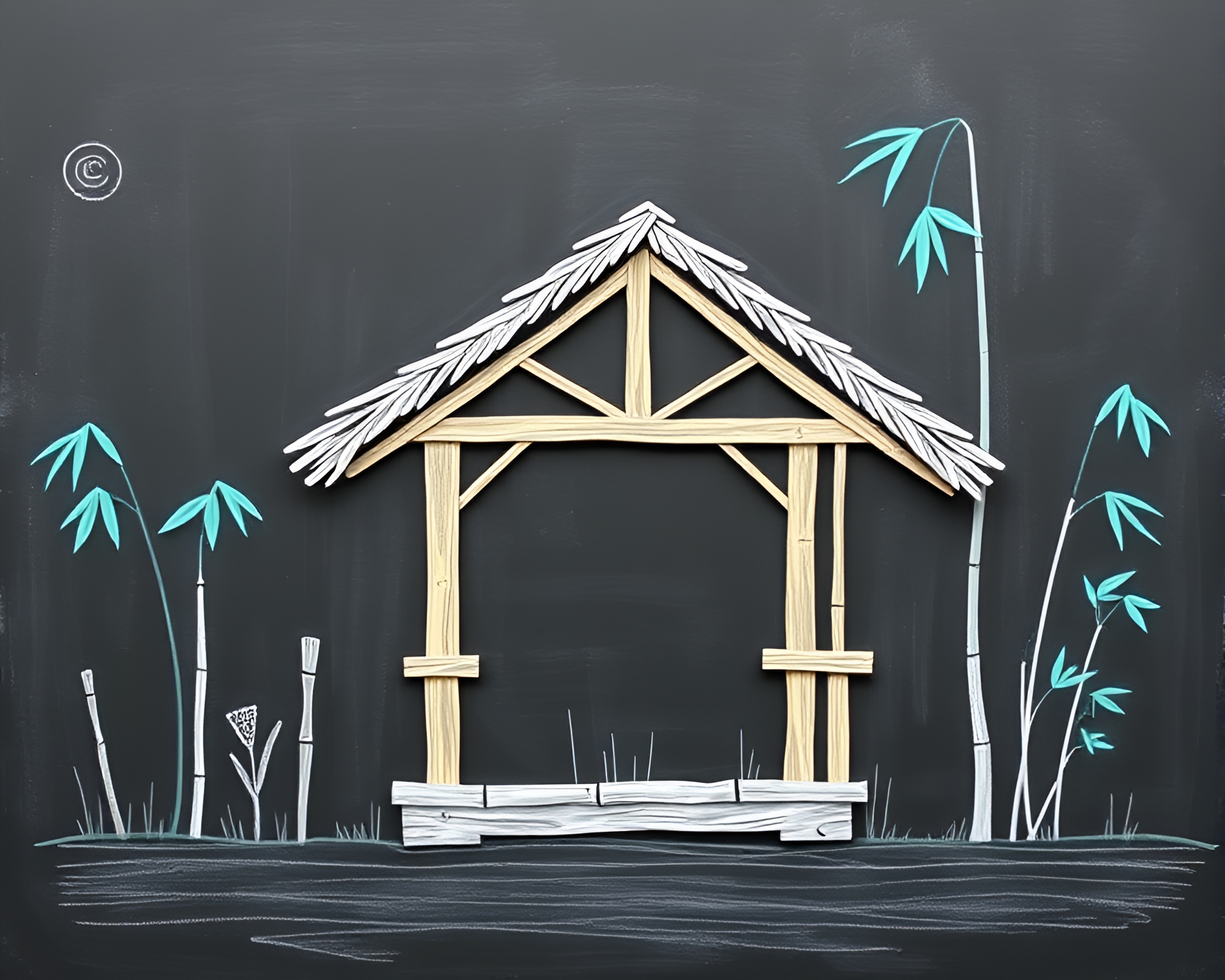 Bamboo Hut Sanctuary in Turquoise Chalk Art – free AI stock image