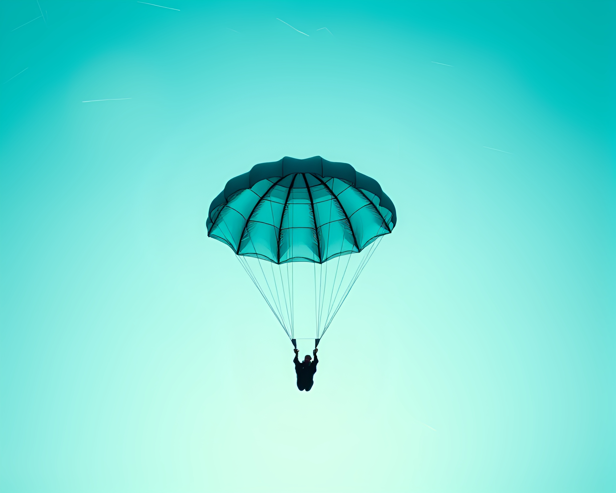 Teal Serenity: Parachute Jumper in Metallic Scratches – free AI stock image