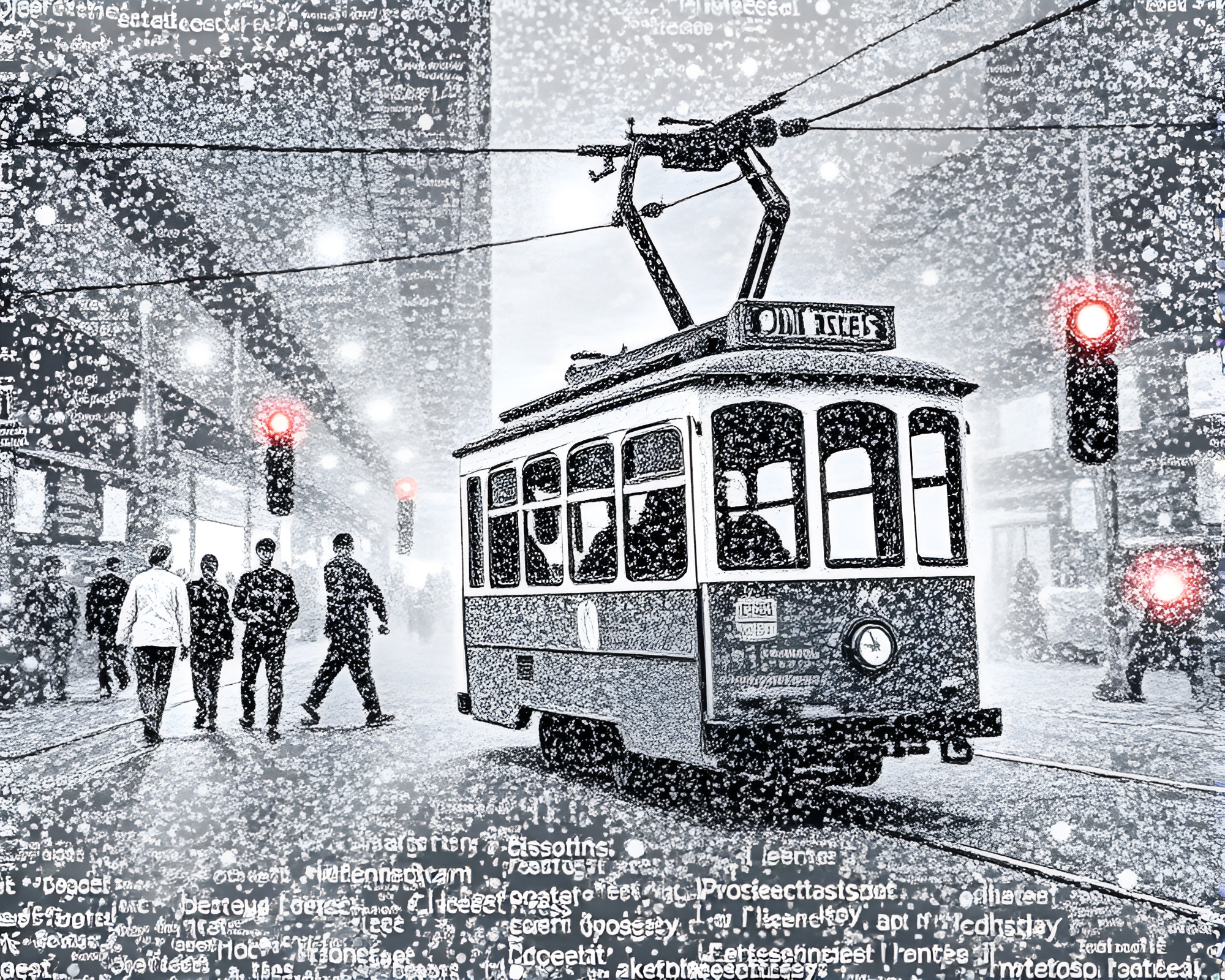 Mesmerizing Algorithmic Art of Stippled Cable Car in Hazy Light – free AI stock image