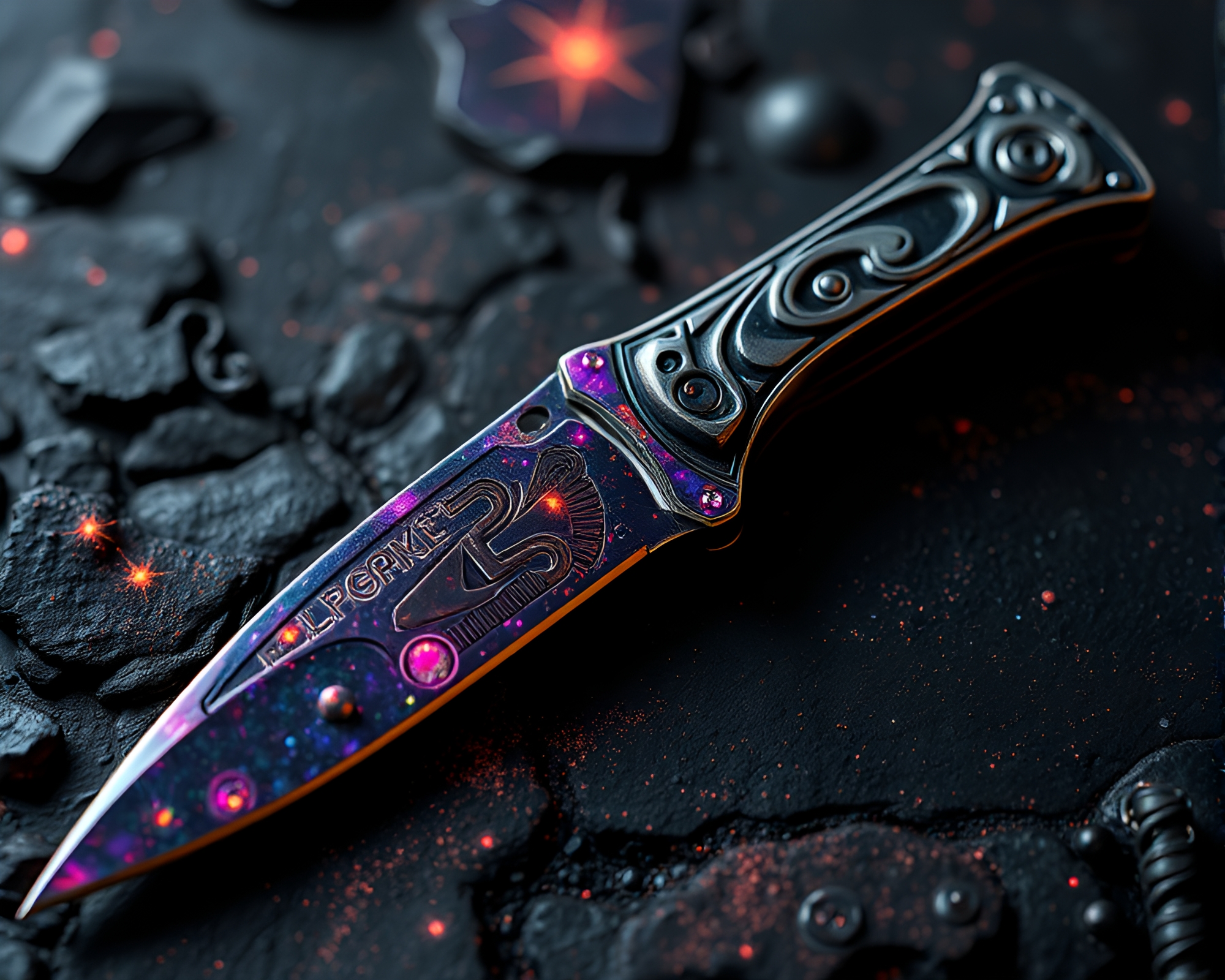 Rusty Pocketknife Engraved with Celestial Patterns – free AI stock image