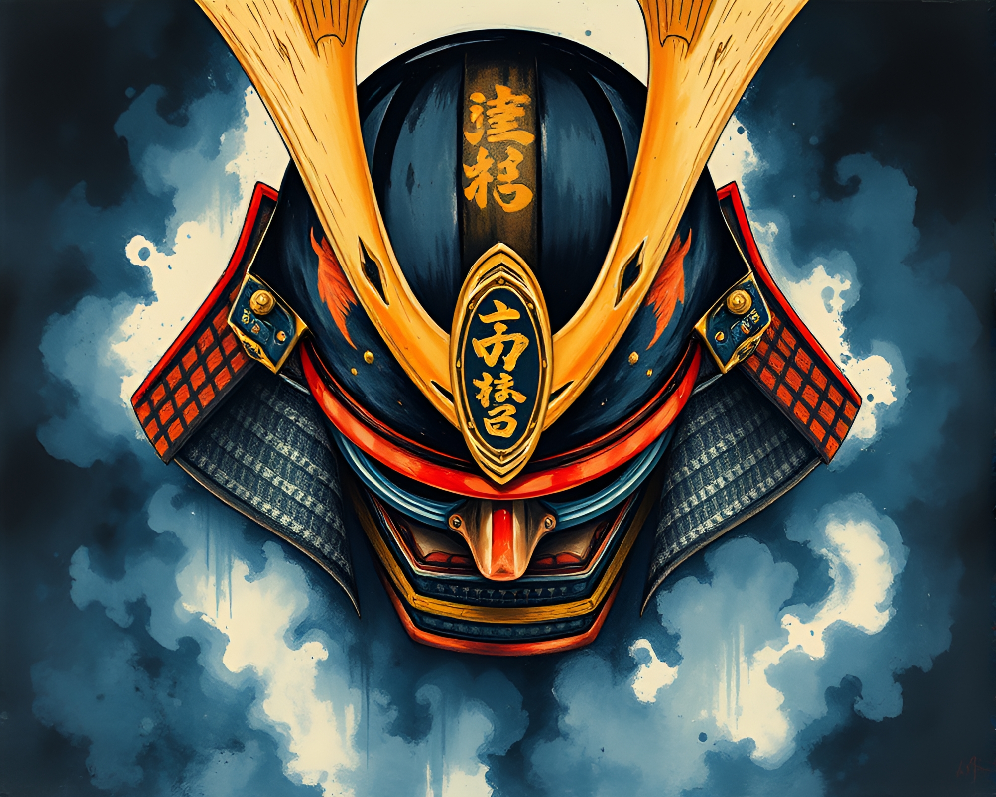 Samurai Helmet Bird’s Eye View Indigo Mystery – free AI stock image