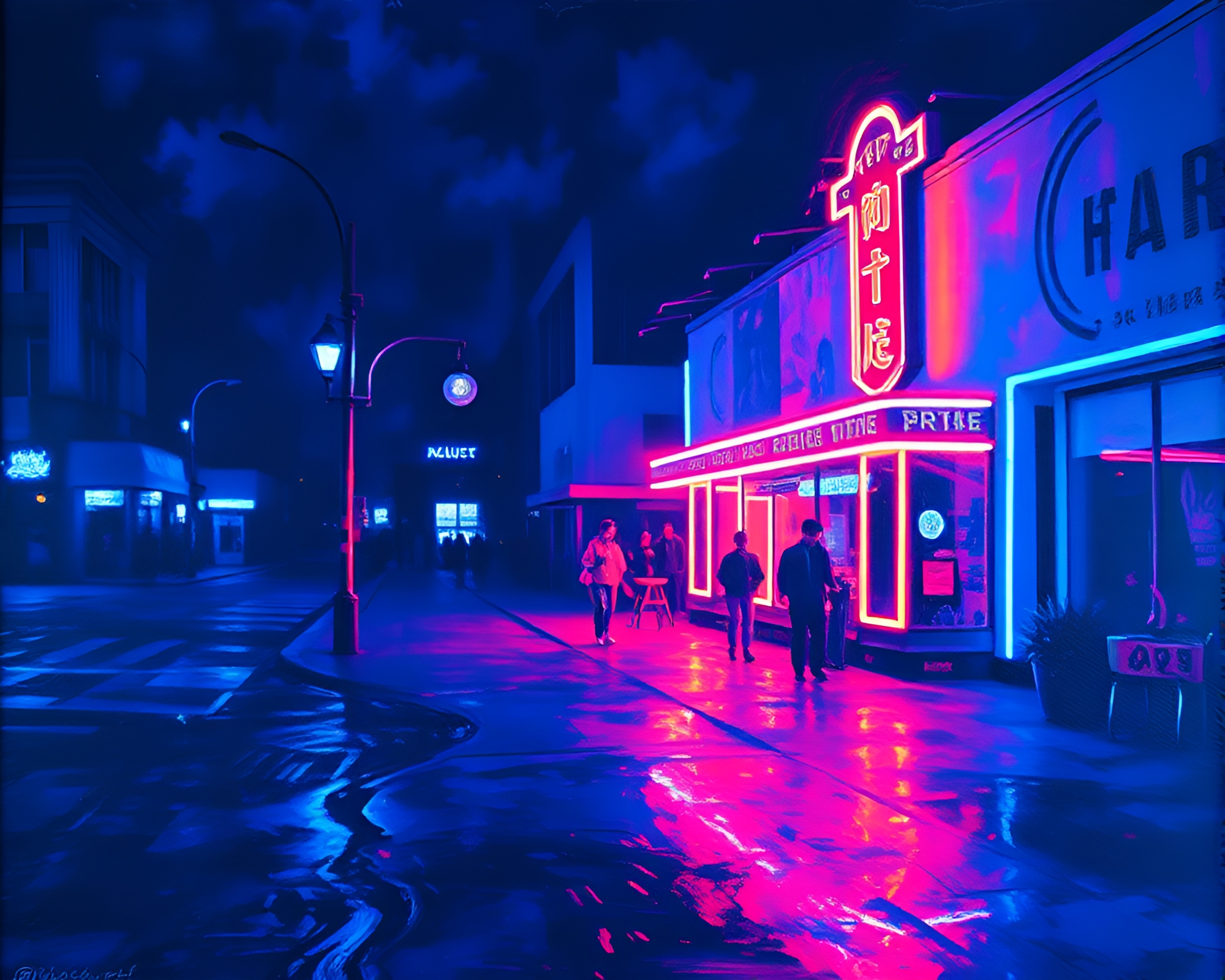 Neon Oil Painting with Cobalt Blue Accents – free AI stock image