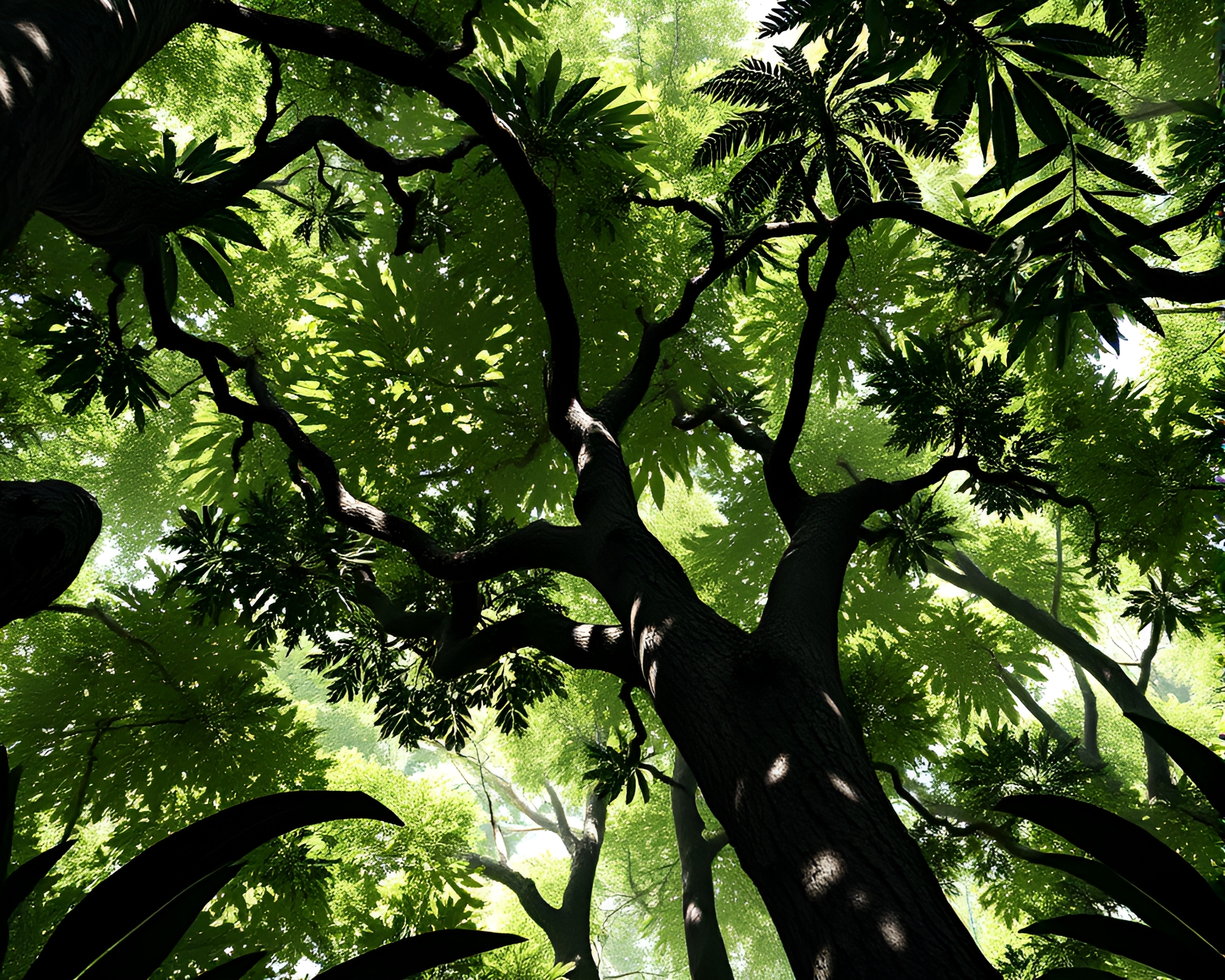 Geometric Jungle Canopy Plateau in Mixed Media – free AI stock image