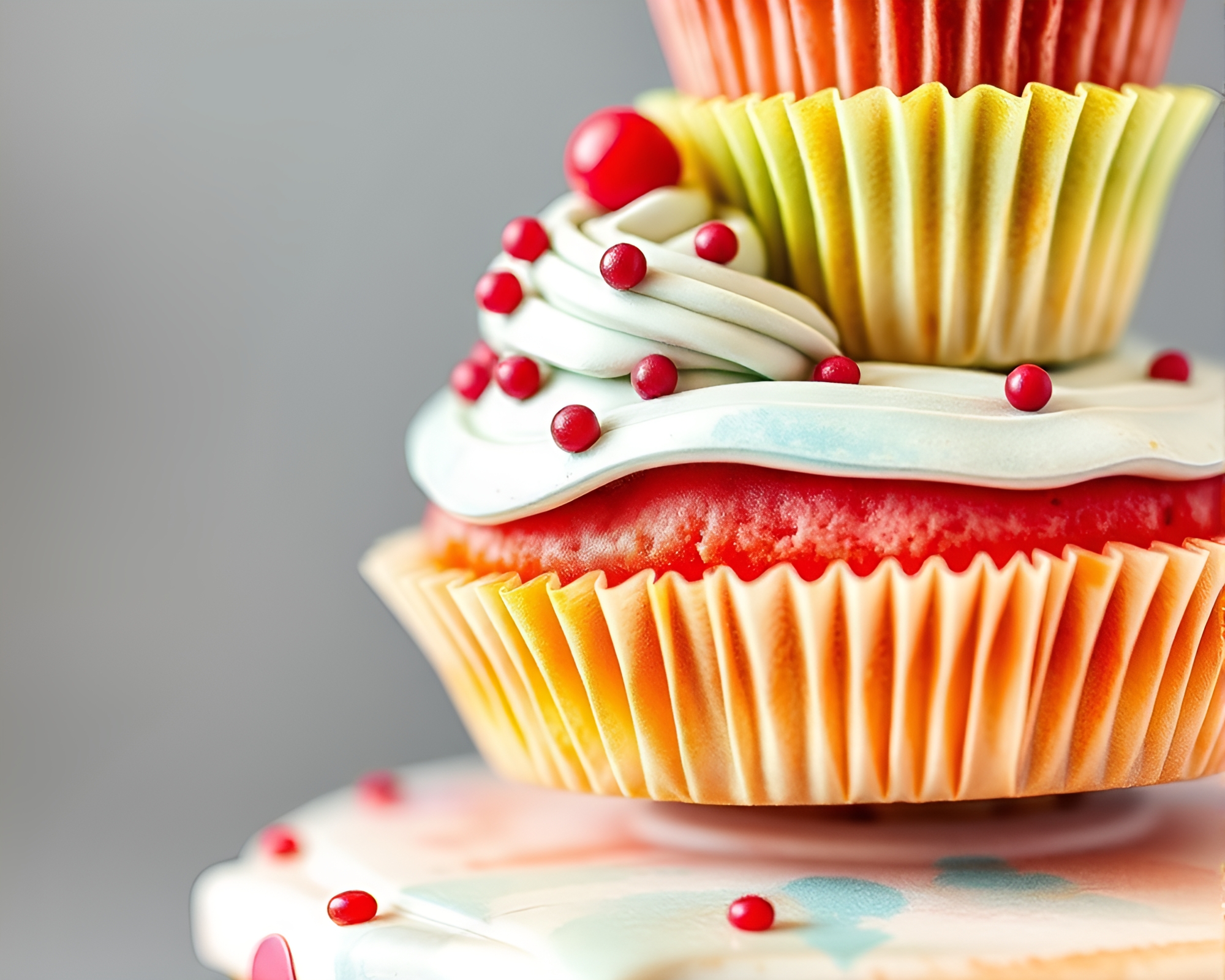 Delicate Cupcake Tower in Watercolor Toon Style – free AI stock image