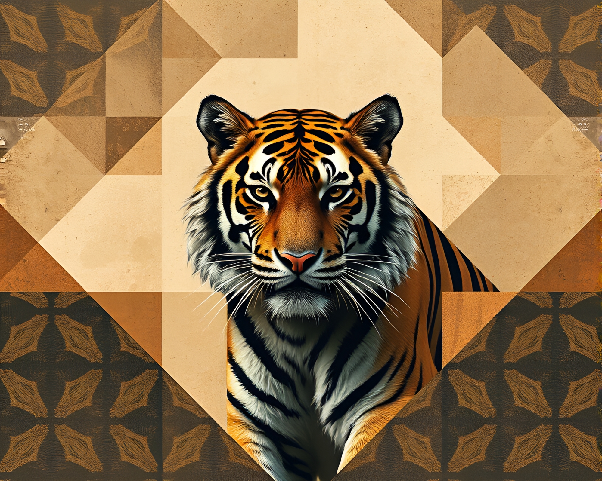 Tiger Geometry: Earth Toned Photocollage – free AI stock image