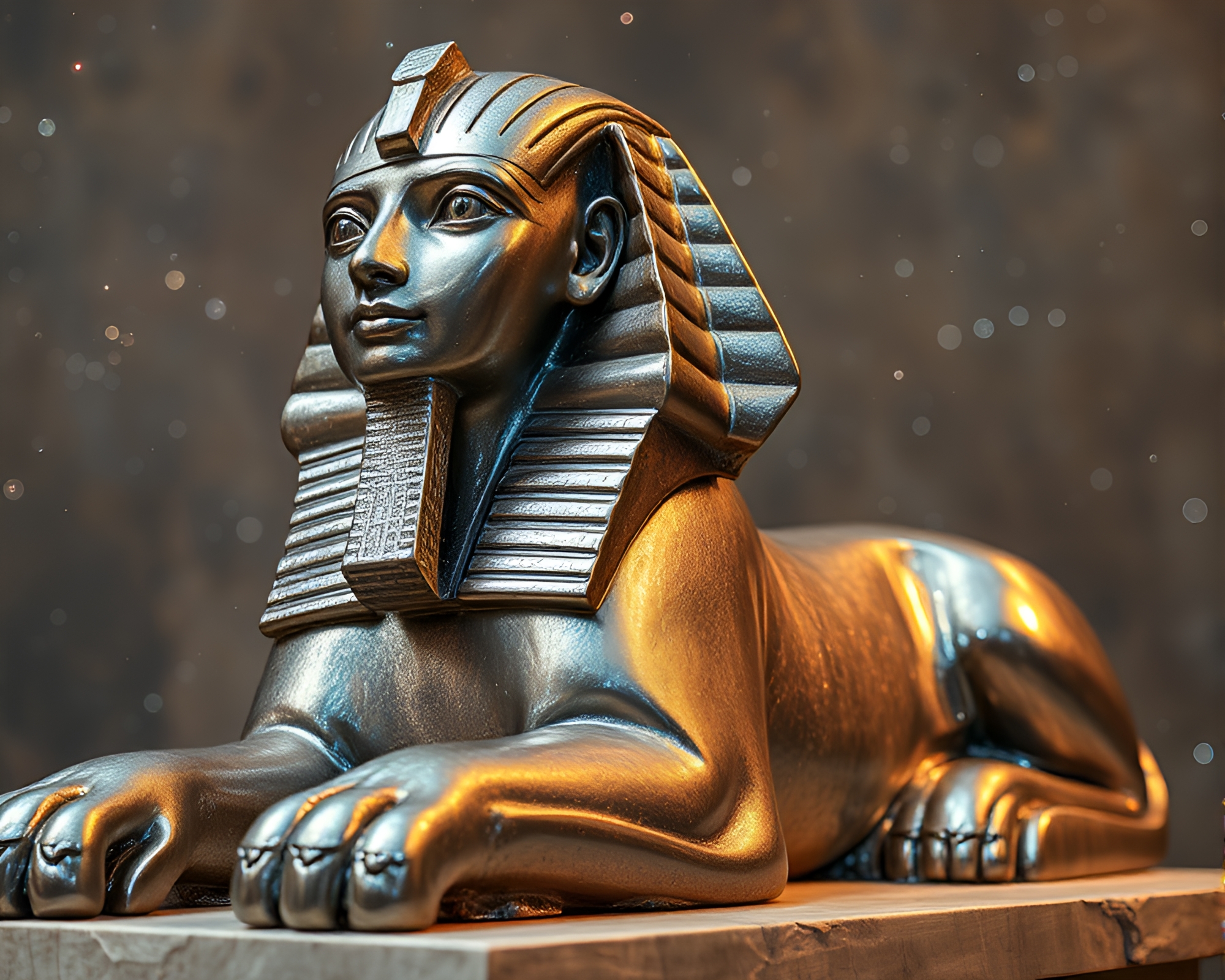 Sphinx Statue with Silver Leaf Accents – free AI stock image