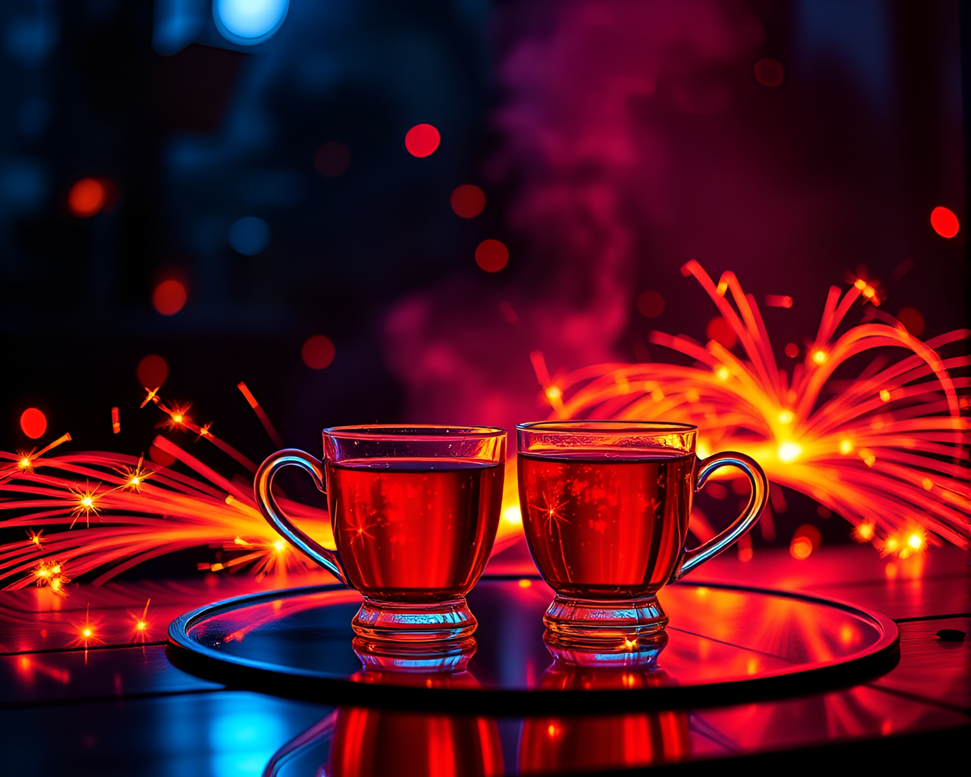 Neon Tea Party with Sparkler Trail Magic – free AI stock image