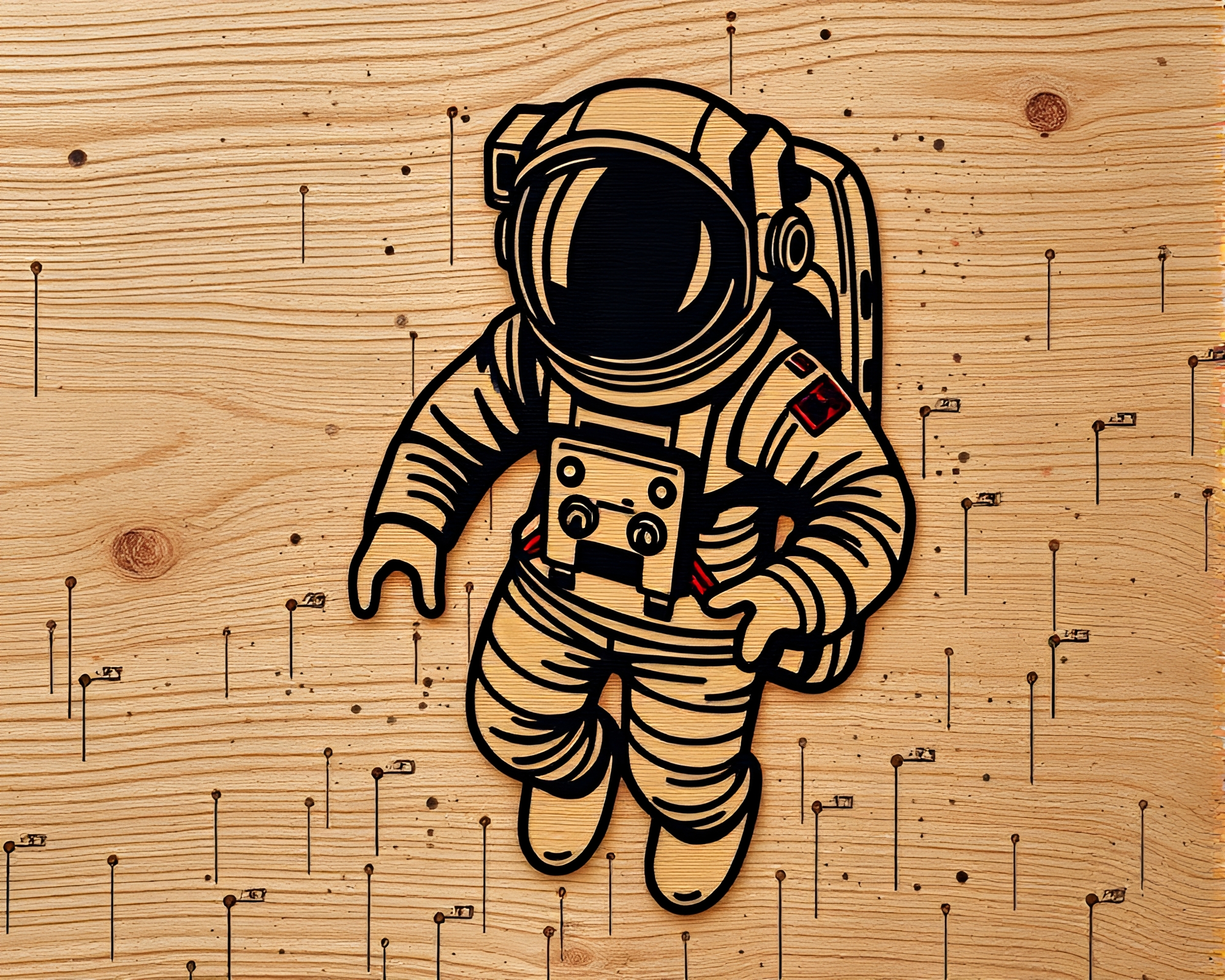 Neon Astronaut Lost in Stippled Wood Grain Universe – free AI stock image