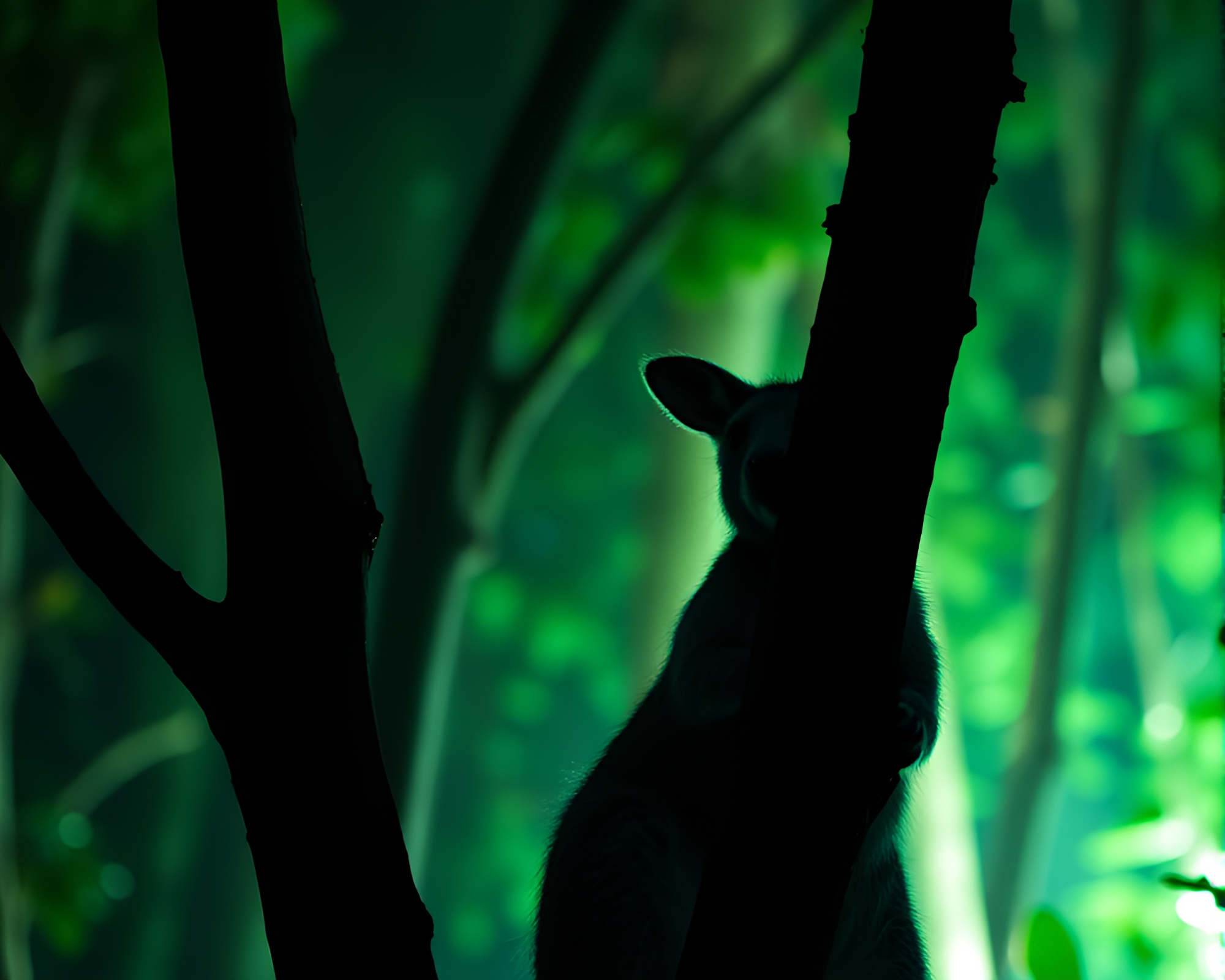 Enchanted Kangaroo: Rainforest Light Painting – free AI stock image