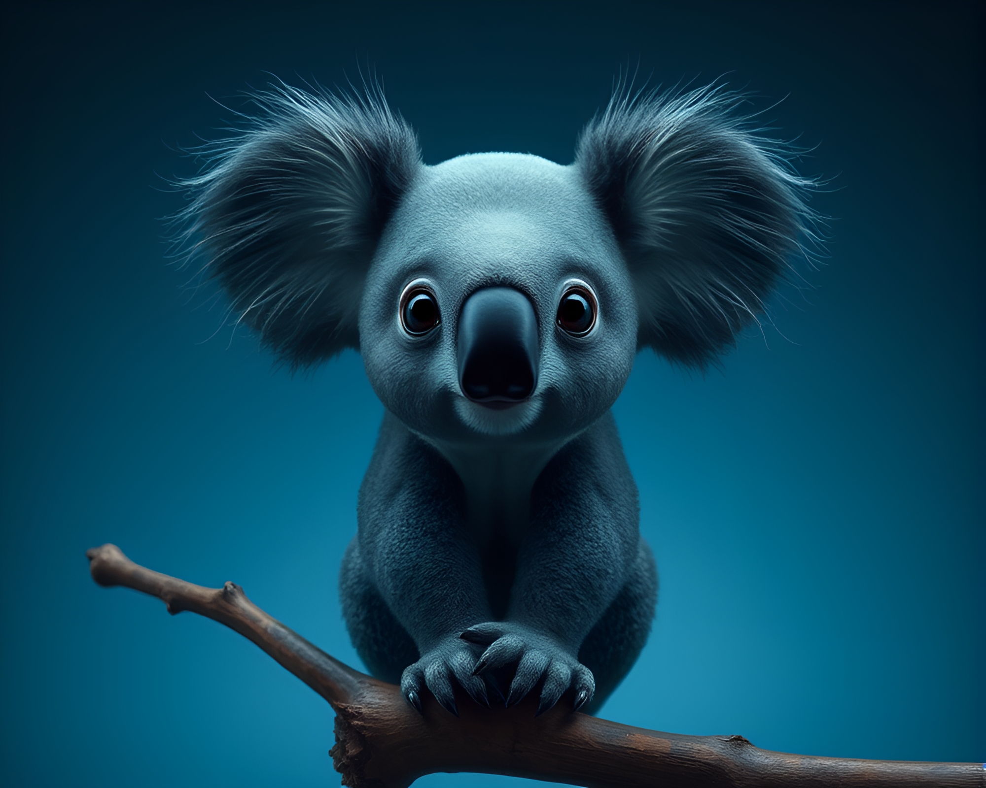 Minimalist Koala Portrait in Steel-Blue Finish – free AI stock image