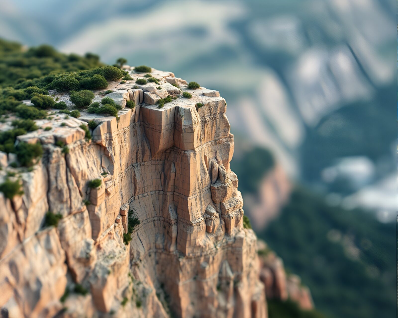 Miniature cliff with mosaic tiles under soft lighting effect