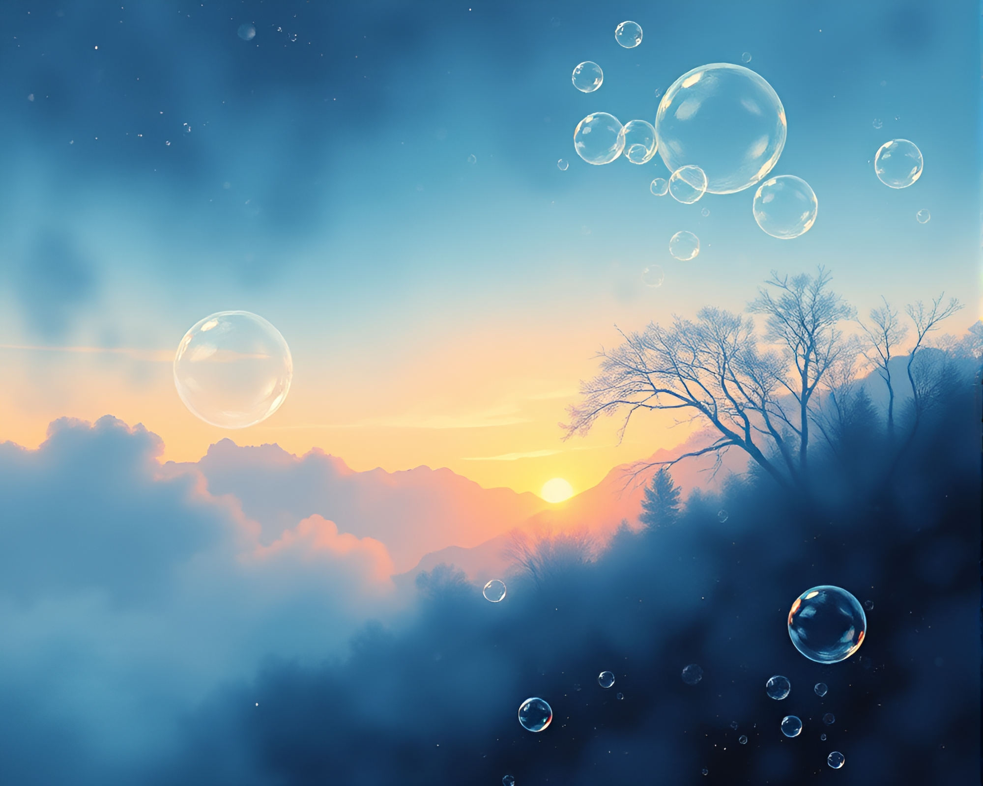 Misty Bubble Clusters Dance in Impressionist Dawn – free AI stock image