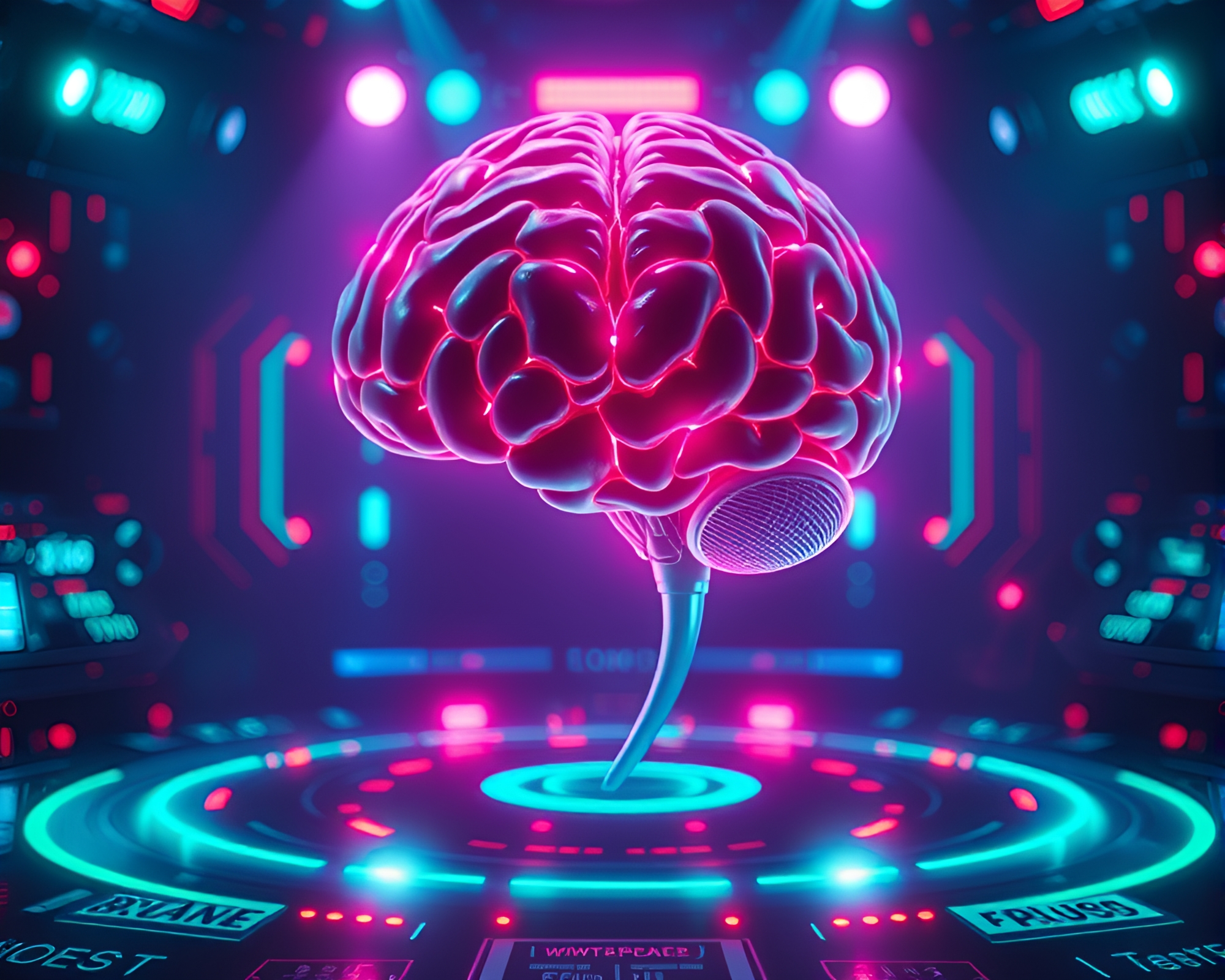 Futuristic AI Brain Illuminated by Club Strobe Lights – free AI stock image