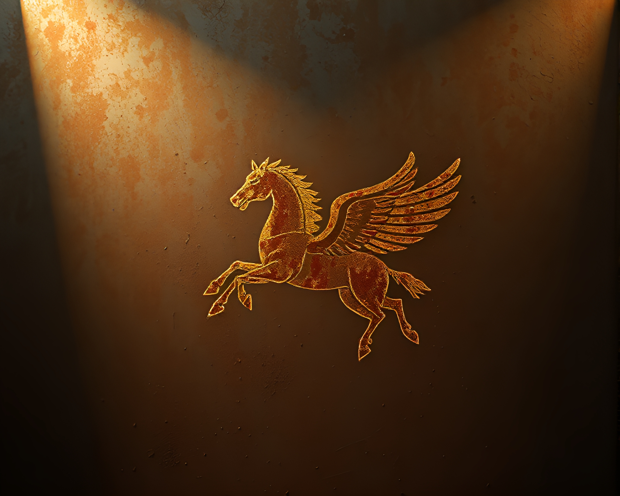 Rusted Pegasus under Stage Spotlight – free AI stock image