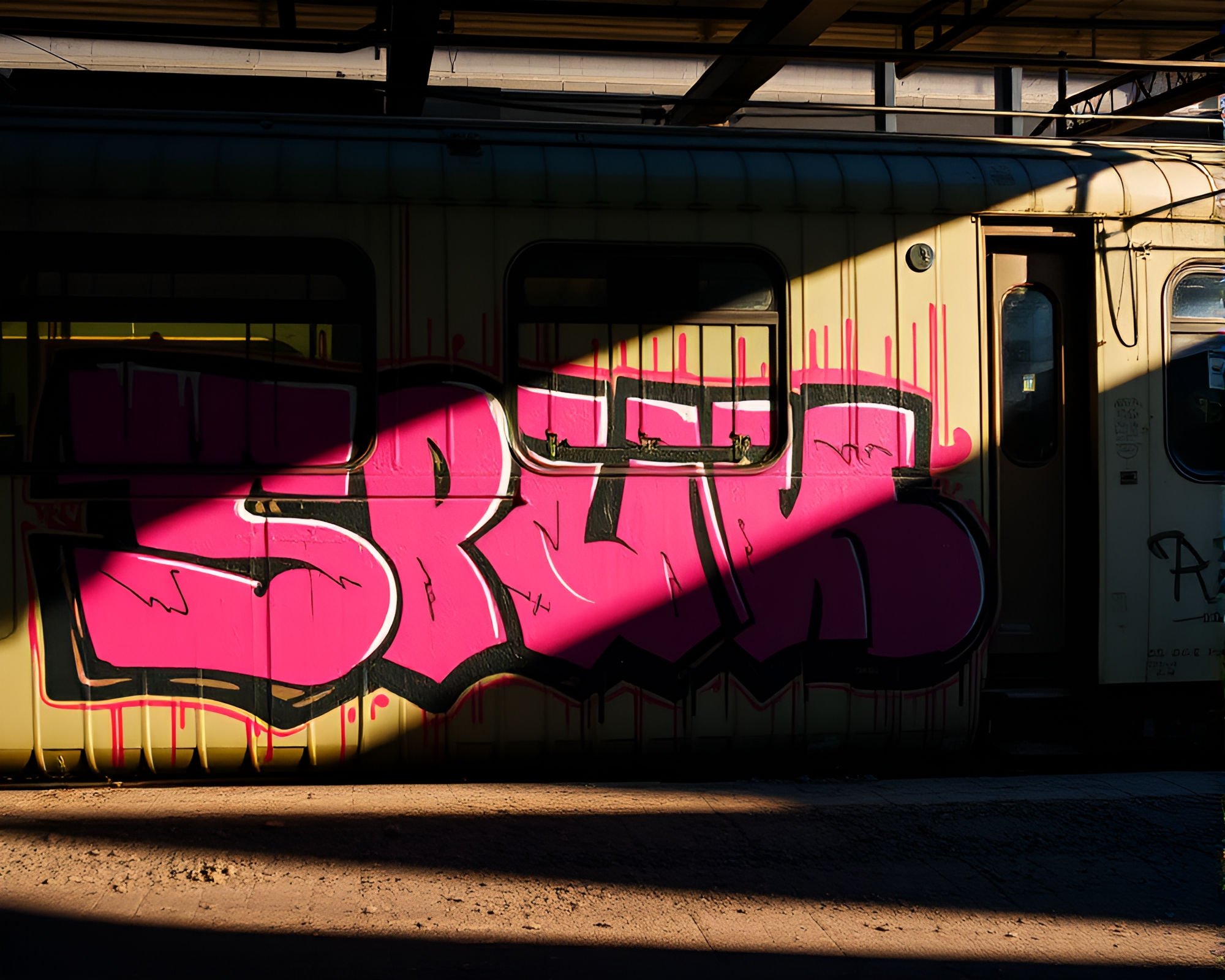 Dark Necromantic Train Graffiti Drips Composition – free AI stock image